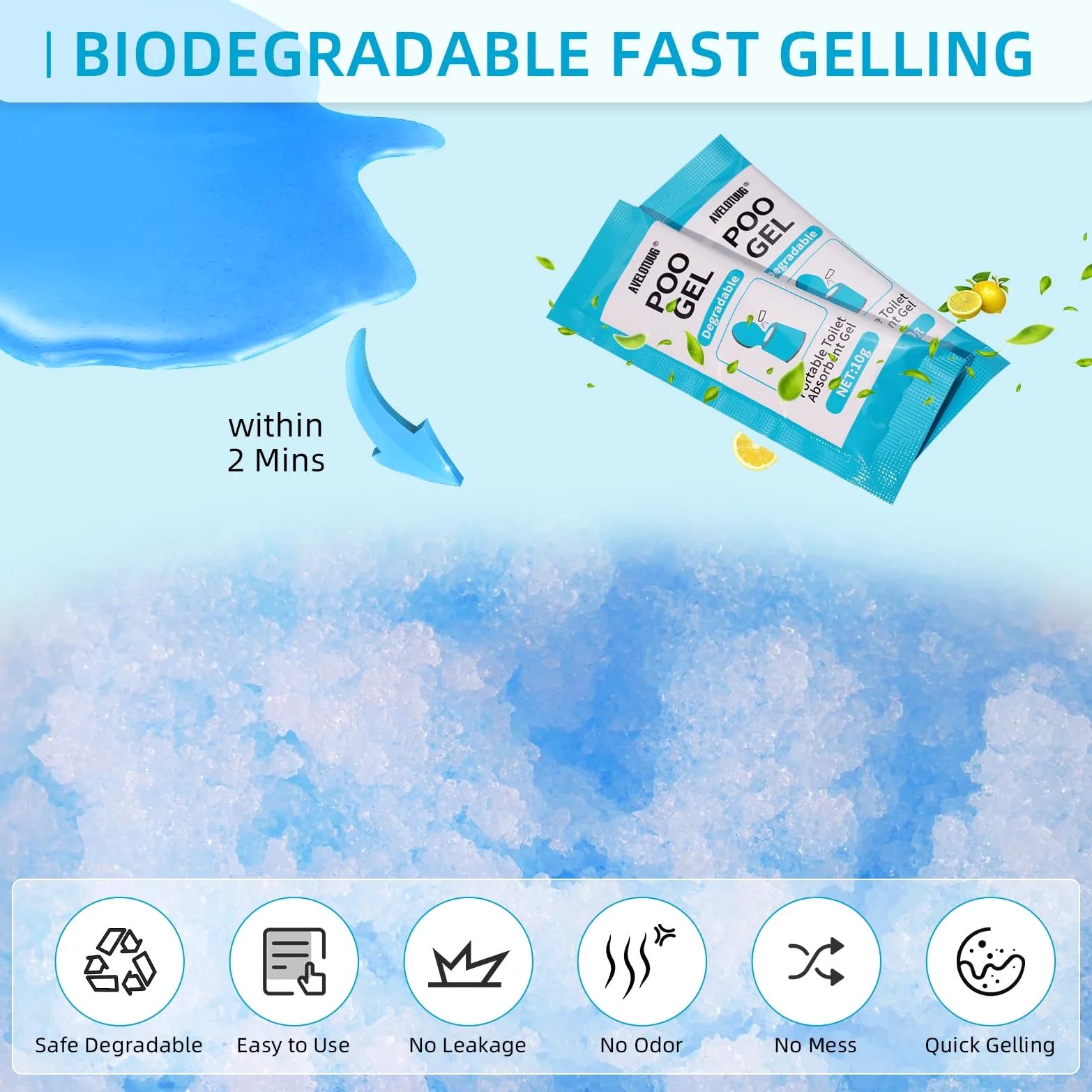Gel absorbente de inodoro portátil, paquete de 100 unidades de gel para inodoro de camping, residuos sólidos y orina, gel ecológico para recreación al aire libre, senderismo, tratamiento desodorizante