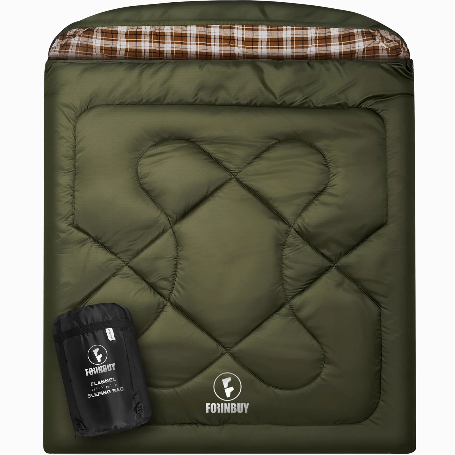 Saco de Dormir Doble Franela para Adultos, 230 x 160 cm | 4 Estaciones, para 2 Personas, impermeable, Cuatro Cremalleras Dobles, Ideal para, camping, caza y viajes en coche, 4.0 kg