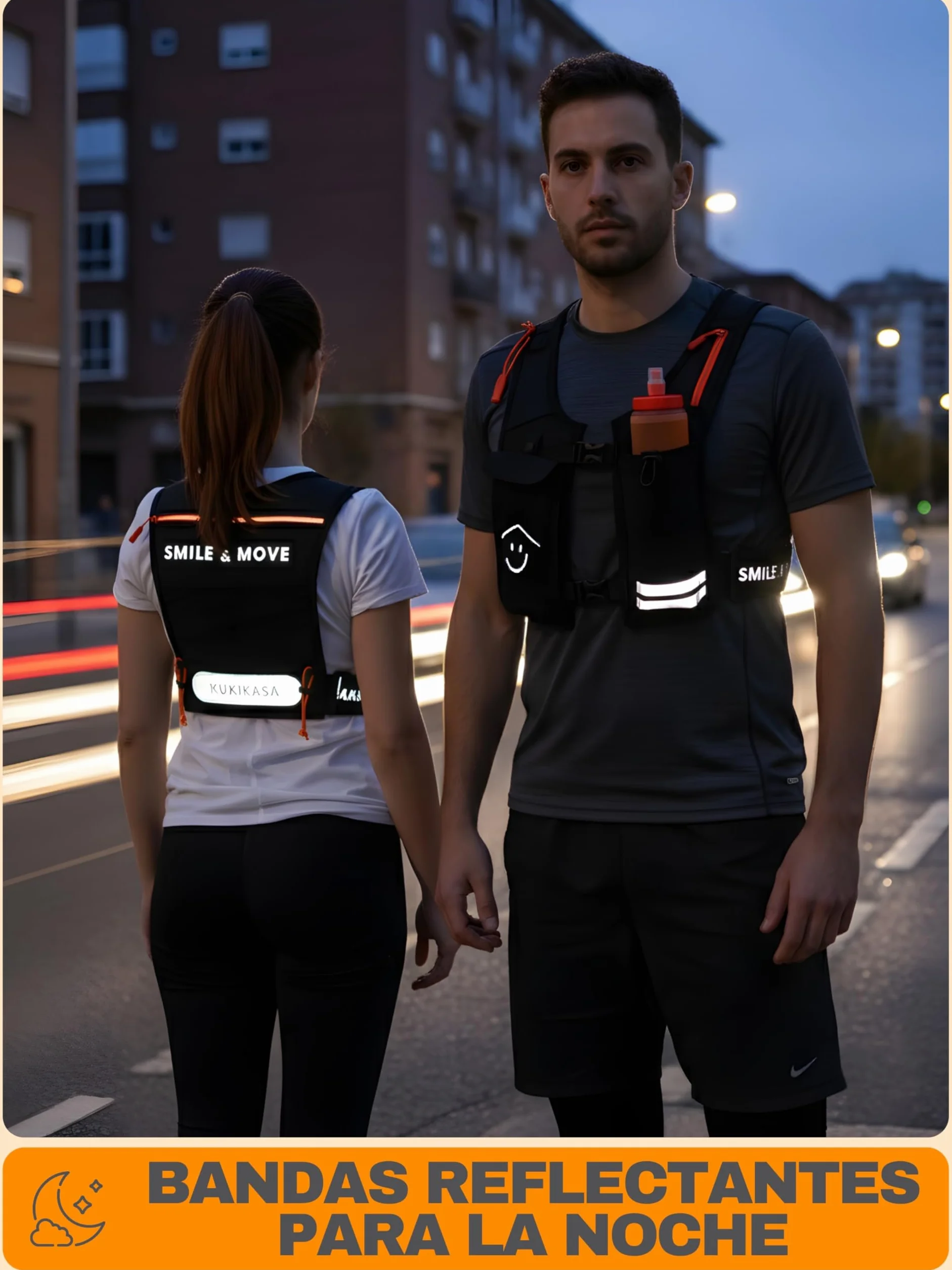 Chaleco Running Seguridad Hombre Mujer Ligero Sin Rebote 7 Bolsillos Transpirable Reflectante