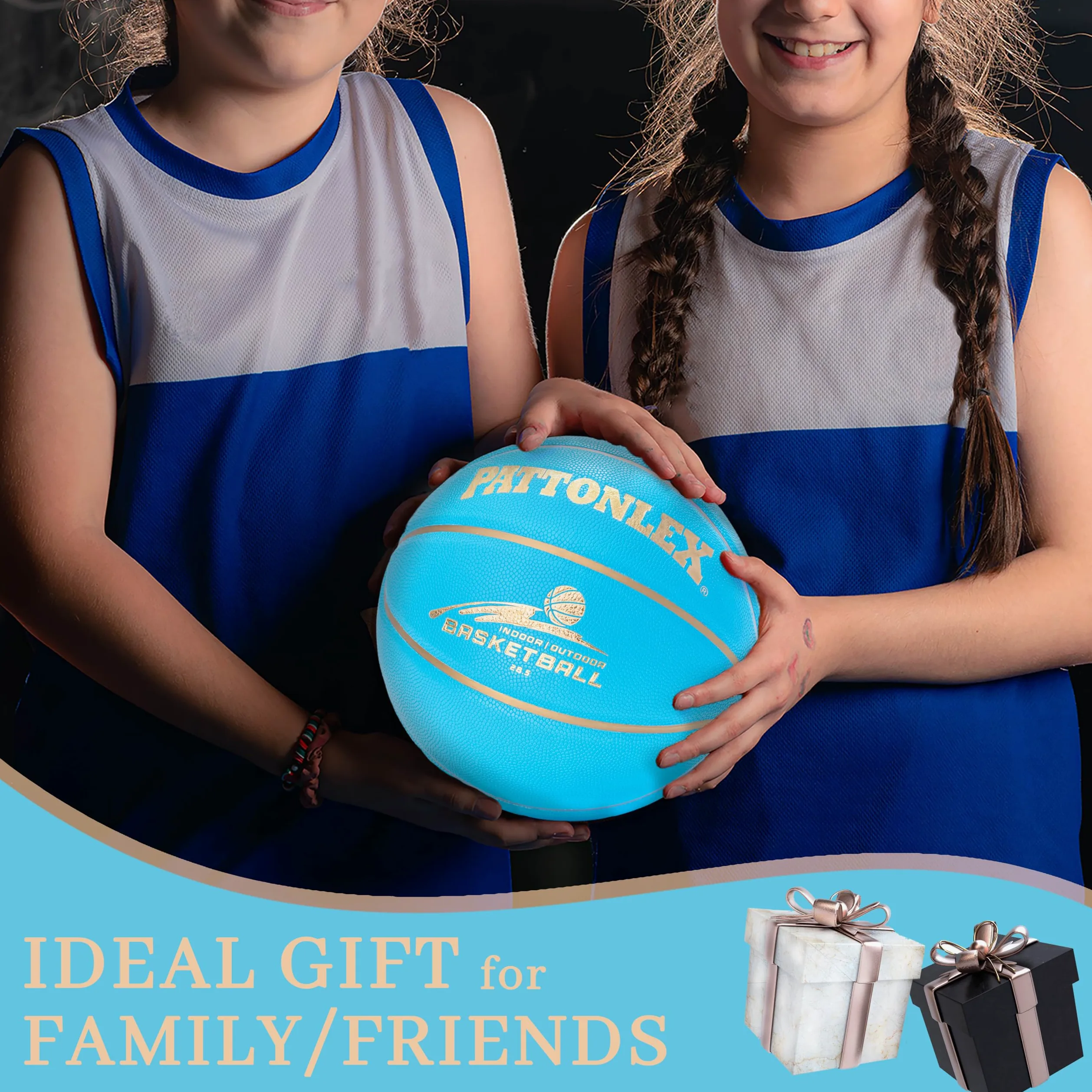 Balones de baloncesto de cuero de 28.5 pulgadas, tamaño oficial 6, para interiores y exteriores, para jóvenes y mujeres (azul/desinflado)