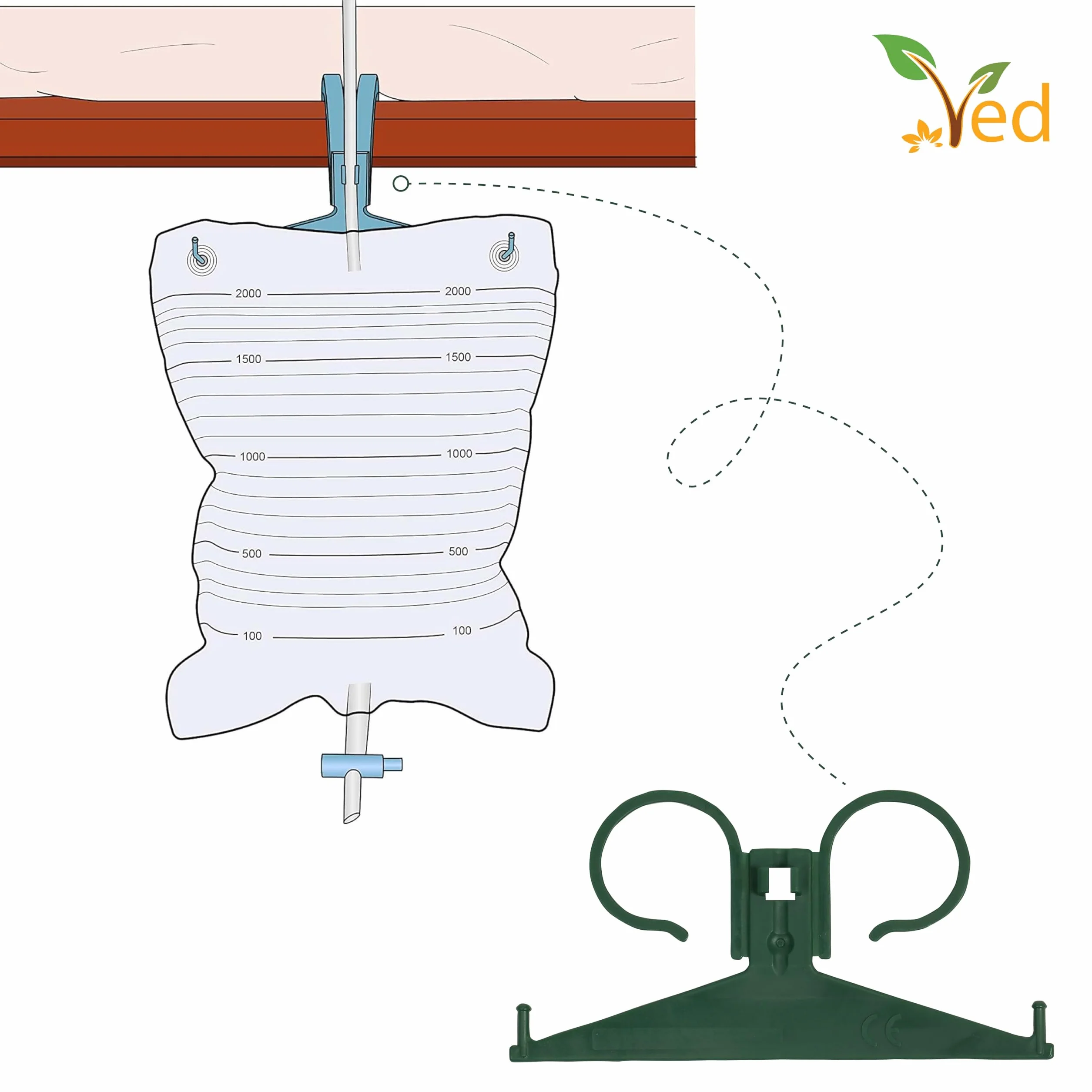 Ved Colgador para Bolsa de Catéter 2L Soporte Plástico para Bolsa de Noche Paquete de 5