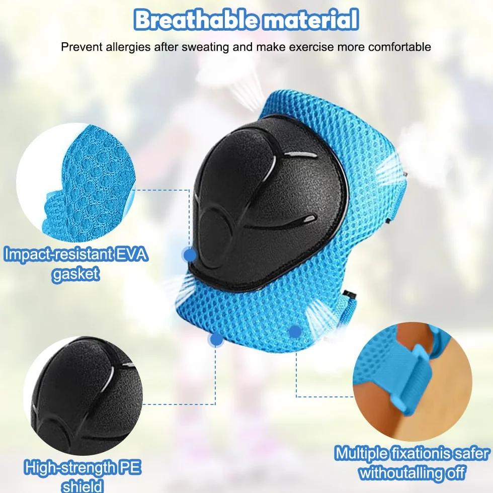mizikuu Casco Bici Niño, 7 In 1 Set de Protecciónes Infantiles Adjustables Rodilleras Coderas y Muñequeras Almohadilla De Seguridad Protector para Patinar, Bicicleta, BMX, Monopatín, Aeropatín, Azul