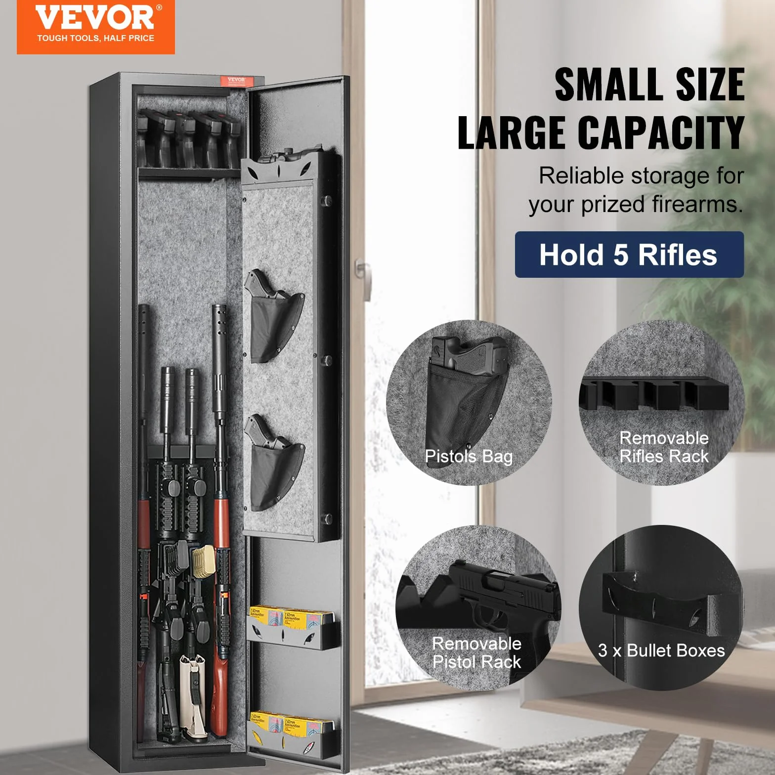 VEVOR Caja Fuerte para 5 Rifles con Bloqueo de Huellas Dactilares