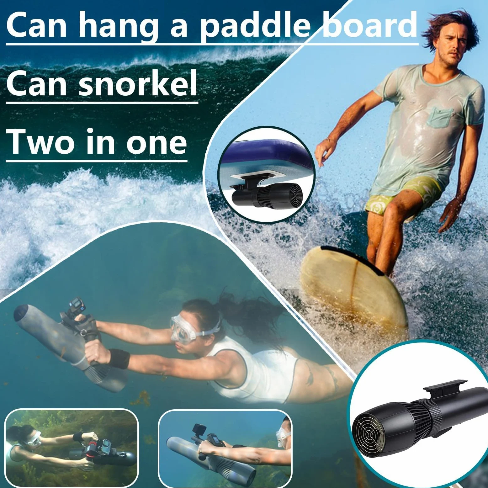 Scooter Submarino portátil de Alta Potencia de 10000 mAh, 500 W, Resistente al Agua hasta 40 m, Ideal para Buceo y esnórquel.