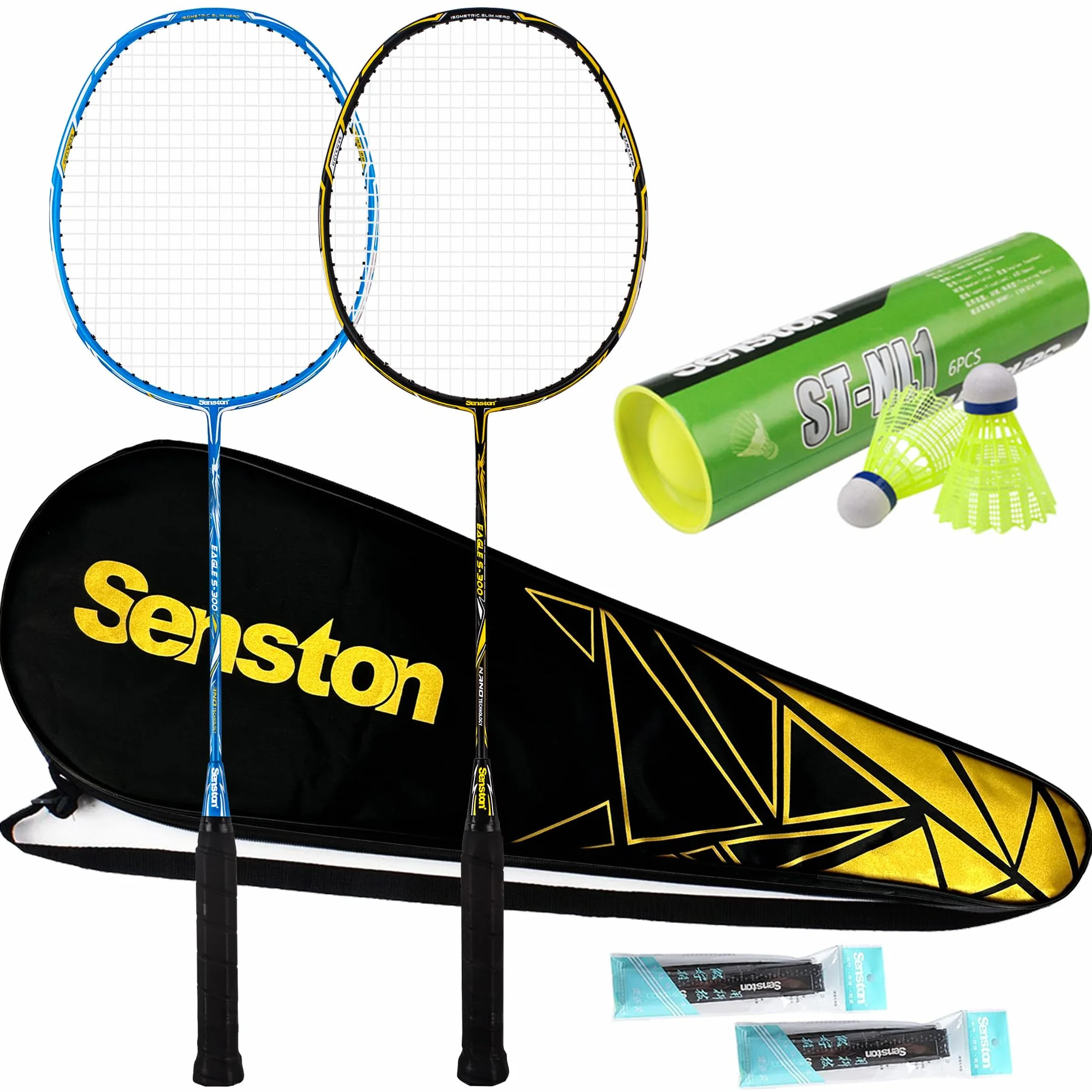 Senston S300 Set Raquetas Bádminton Carbón Completo 2 Raquetas Overgrips Volantes Nylon