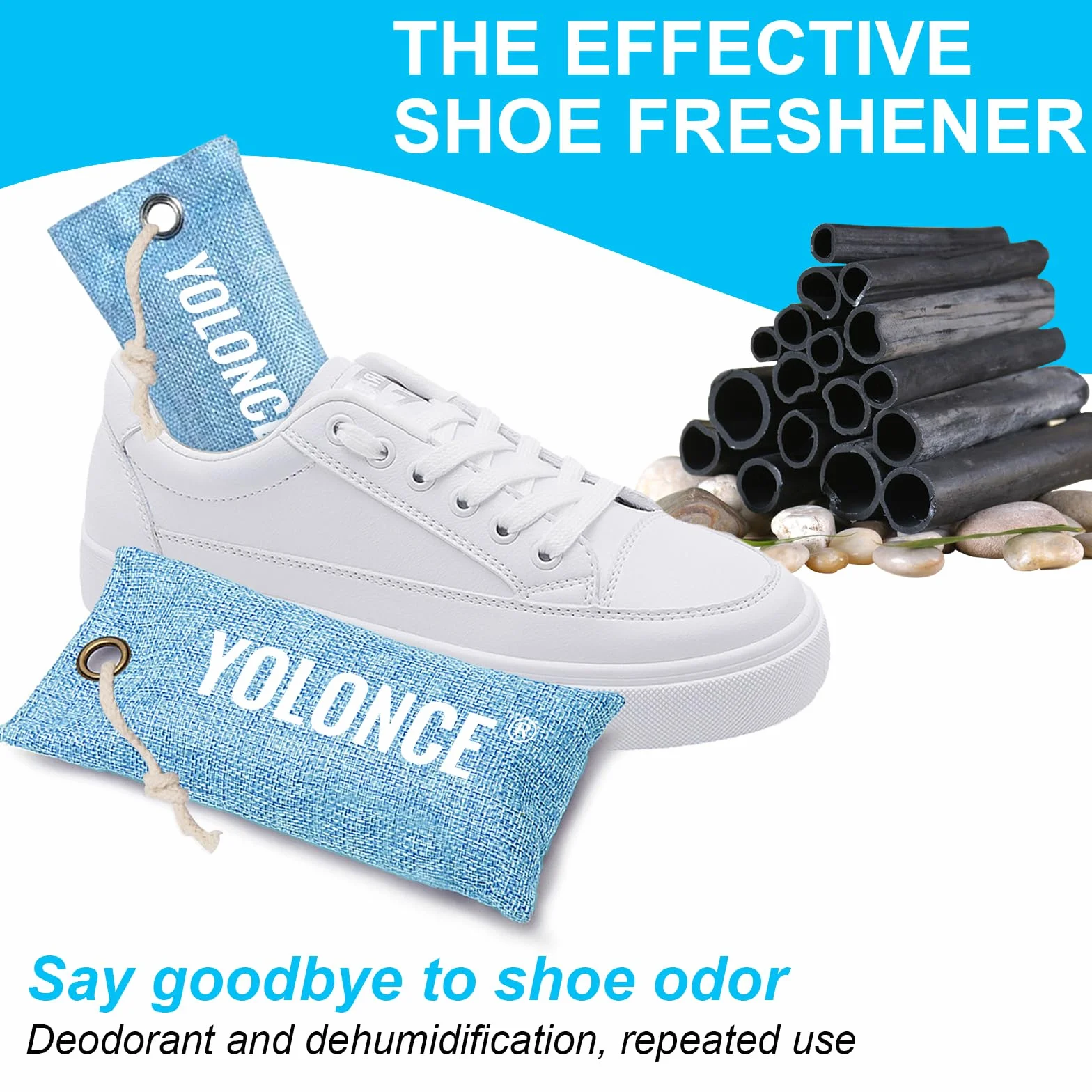 Eliminador de Olores para Zapatos, Bolsa Purificadora de Aire, Desodorante de Zapatos con Carbón Activado (Azul)