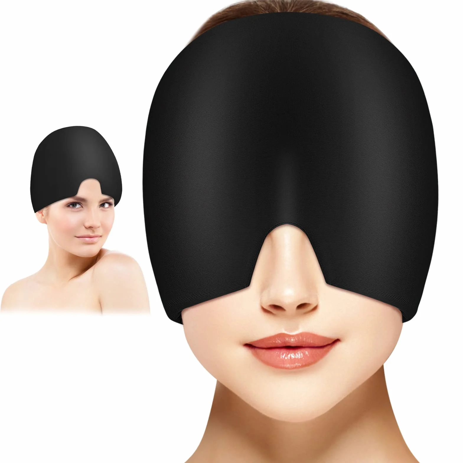 ACWOO Gorro de Gel para Migraña, Frío/Caliente Reutilizable, Alivio Dolor de Cabeza, Negro