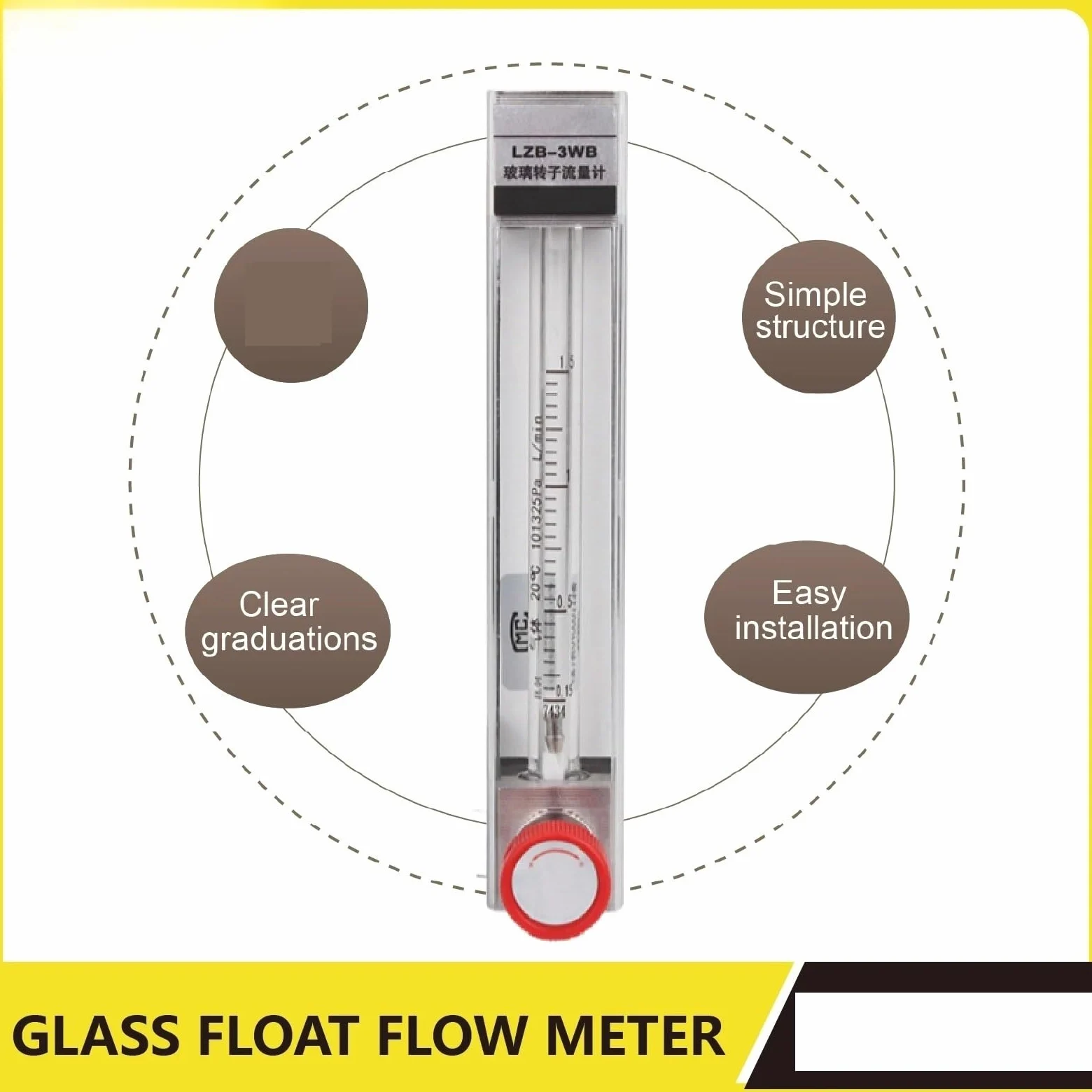 LZB-3WB - Medidor de flujo de flotación de vidrio, rotámetro de tubo de vidrio, micro medidor de flujo de gas para aire, nitrógeno y oxígeno, ajustable (contáctenos)