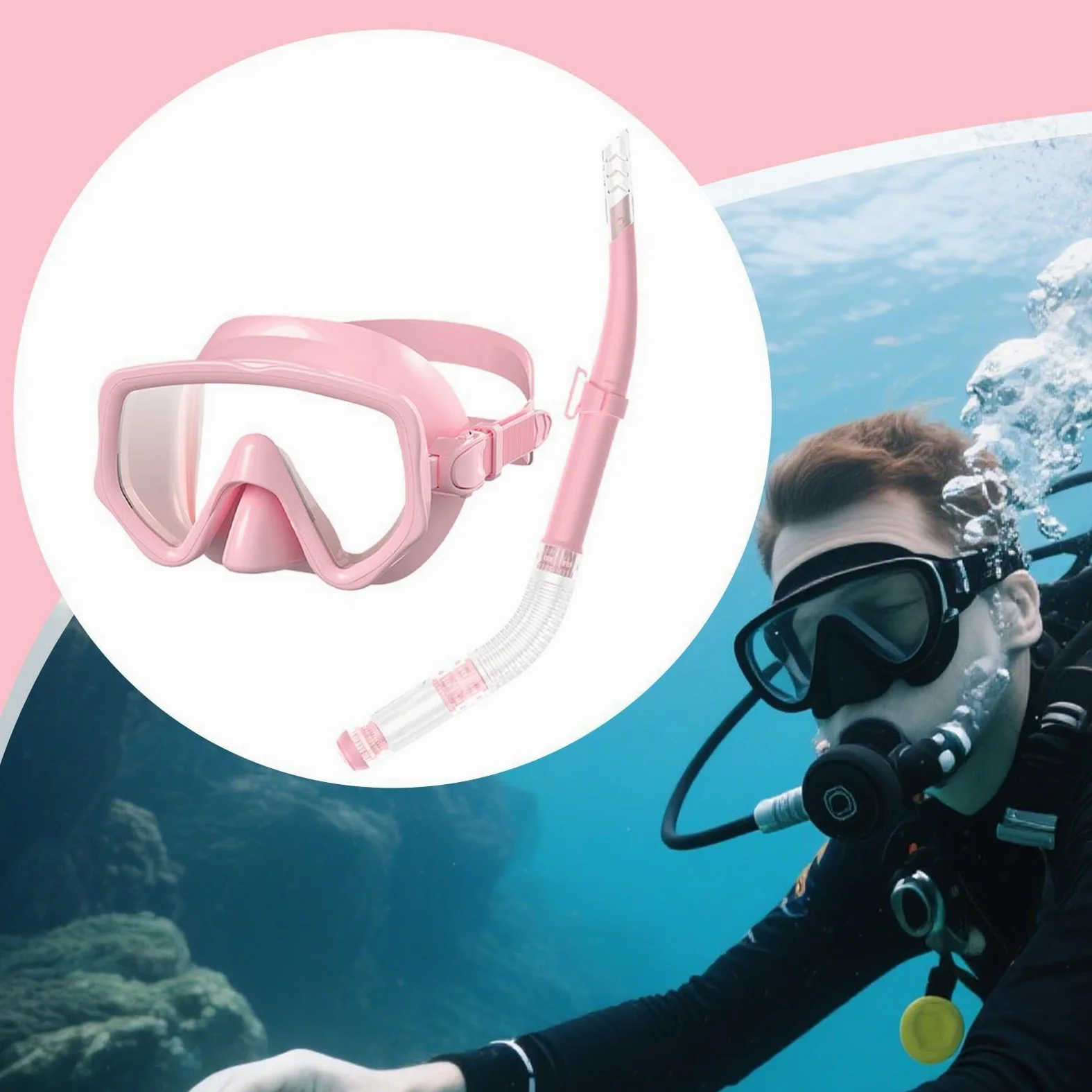 Snorkel seco | Snorkel y Máscara de Buceo, Máscara Facial Panorámica de Silicona para Deportes Acuáticos, Natación y Playa