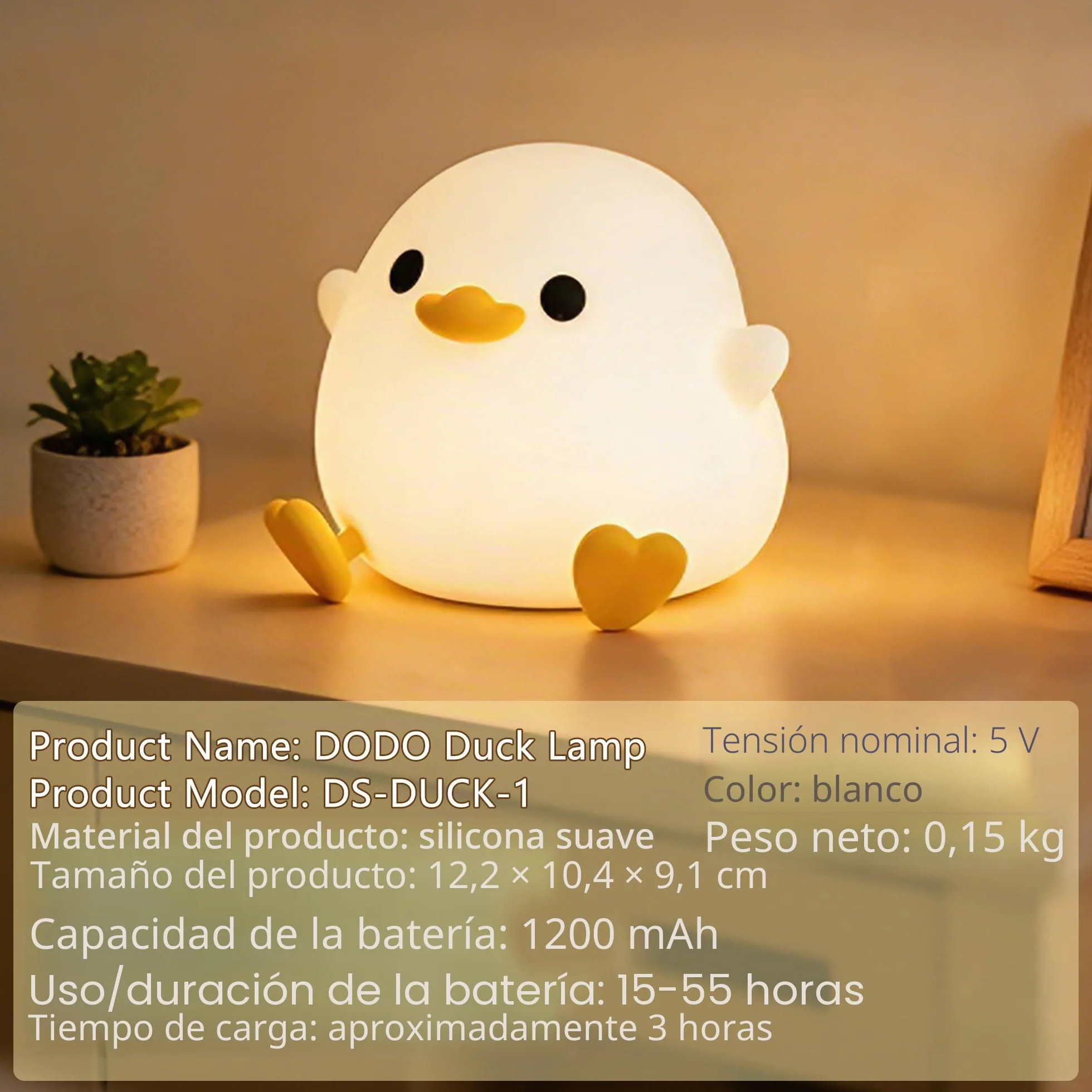FAMIDUO Luz Nocturna Infantil DoDo Pato Lámpara Bebe Noche Silicona USB Recargable LED Táctil Brillo Ajustable Temporizador