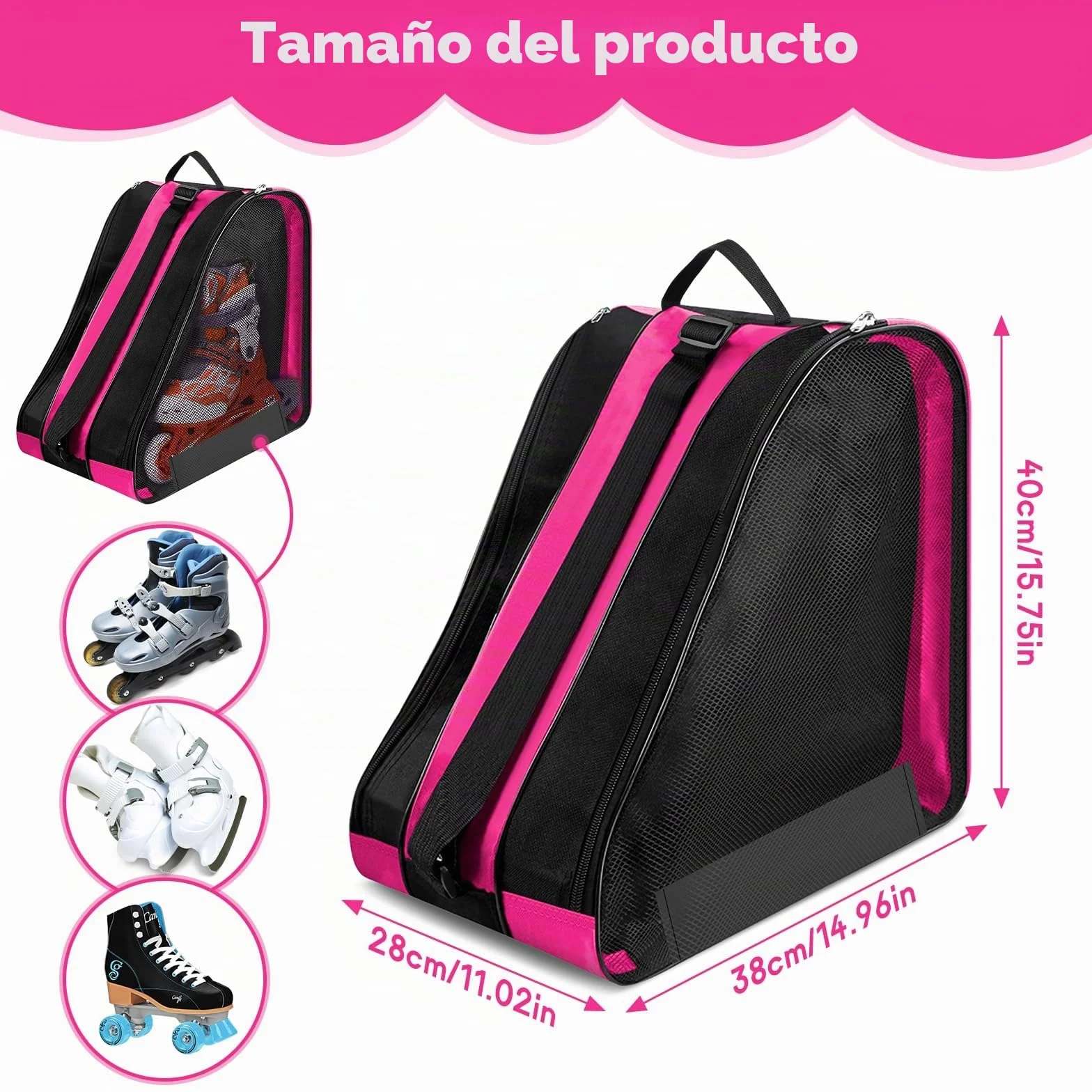 TOSAVGA Mochila para Patines en Linea Bolsa Patines Niña, Bolsa para Patines de Ruedas, Mochila Patines Bolsa Linea Guardar Patnes con 3 Compartimentos para Patines de Hielo y a Rueda