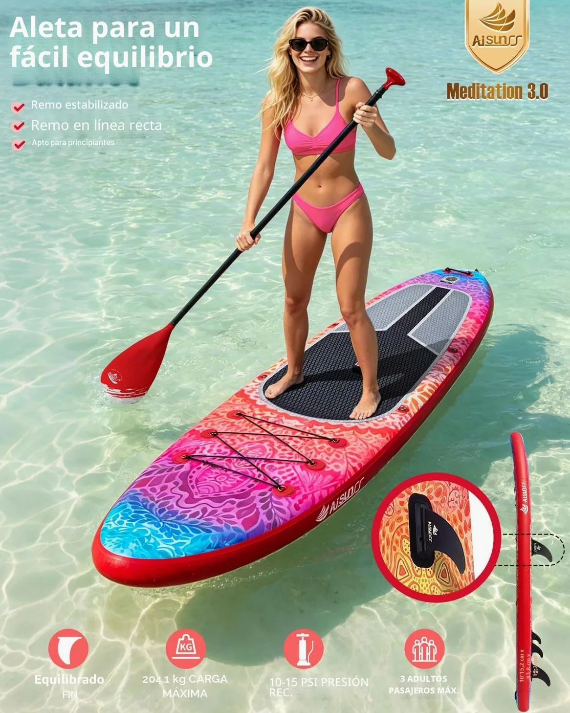Tabla de Yoga de 10.6 pies con Accesorios de Sup, Incluye Alfombrilla Antideslizante, Bolsa Impermeable para teléfono, Bomba de Doble acción, Paleta de Aluminio Ajustable