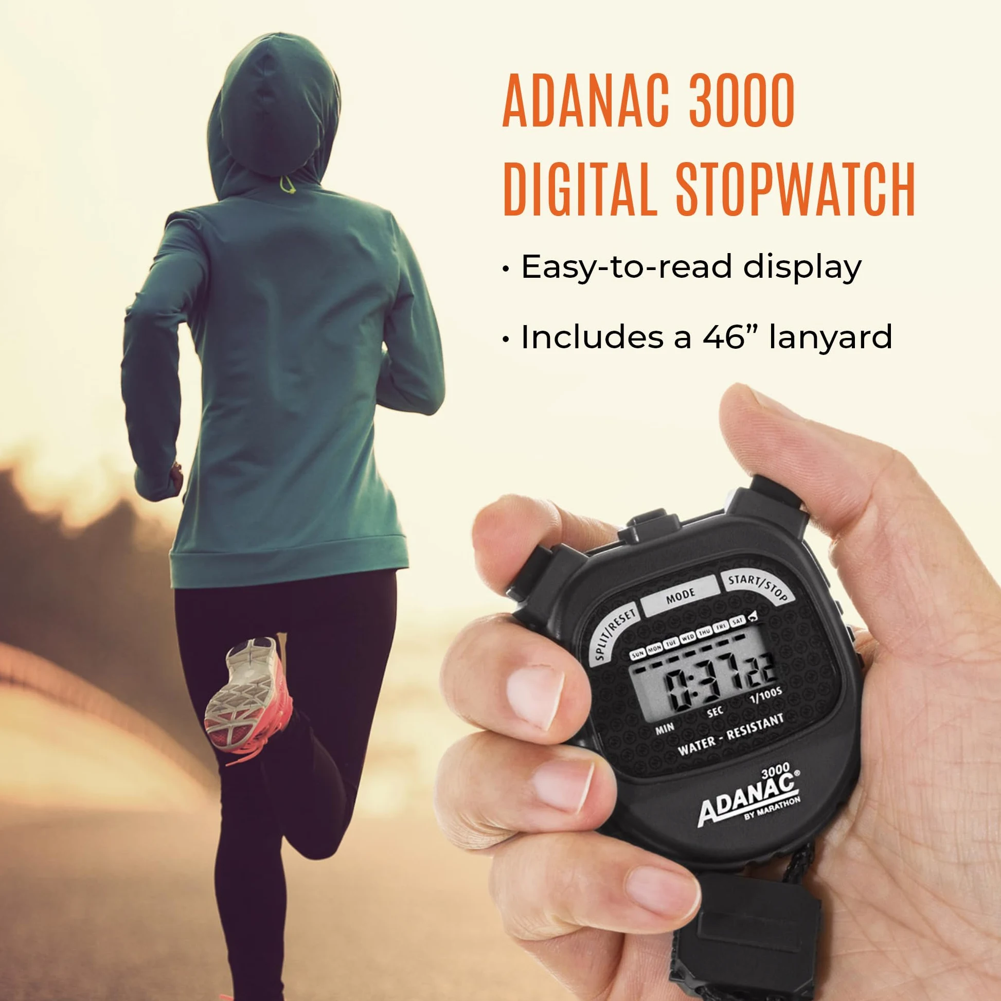 Marathon Adanac 3000 Digital cronómetro temporizador con pantalla extra grande y botones, resistente al agua
