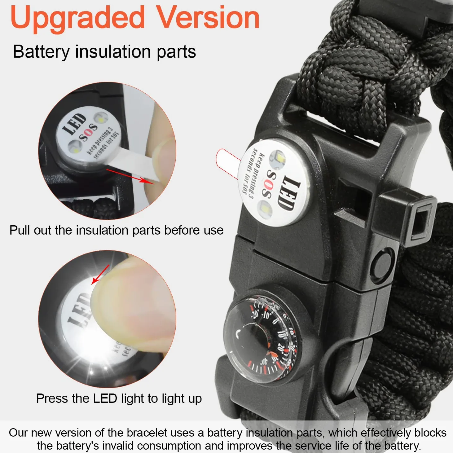 20 in 1 Survival Paracord Bracelet Adjustable Gear Kit with SOS LED Light, Fire Starter, Bigger Compass, Survival Whistle, Perfect for Camping, Hiking, Fishing