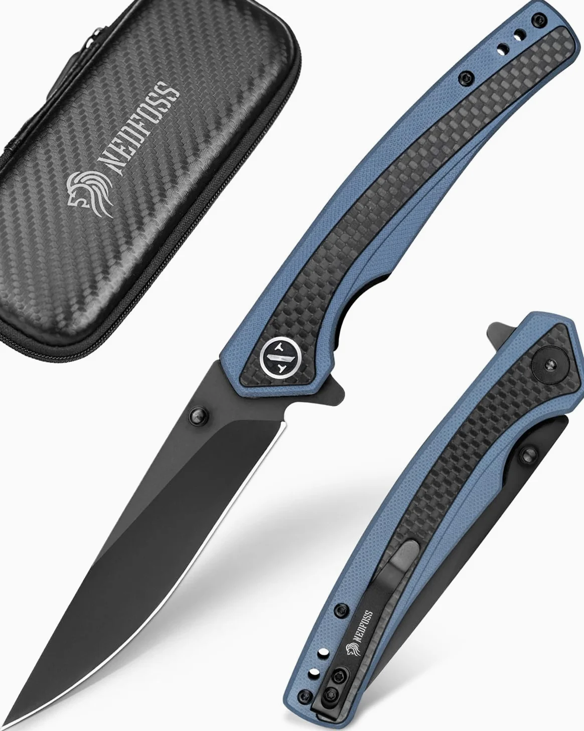 NedFoss Afilada navaja plegable, navaja de bolsillo con clip, cierre de forro seguro, Cuchillo de una mano de acero d2, adecuada para camping, Adecuado para camping, senderismo