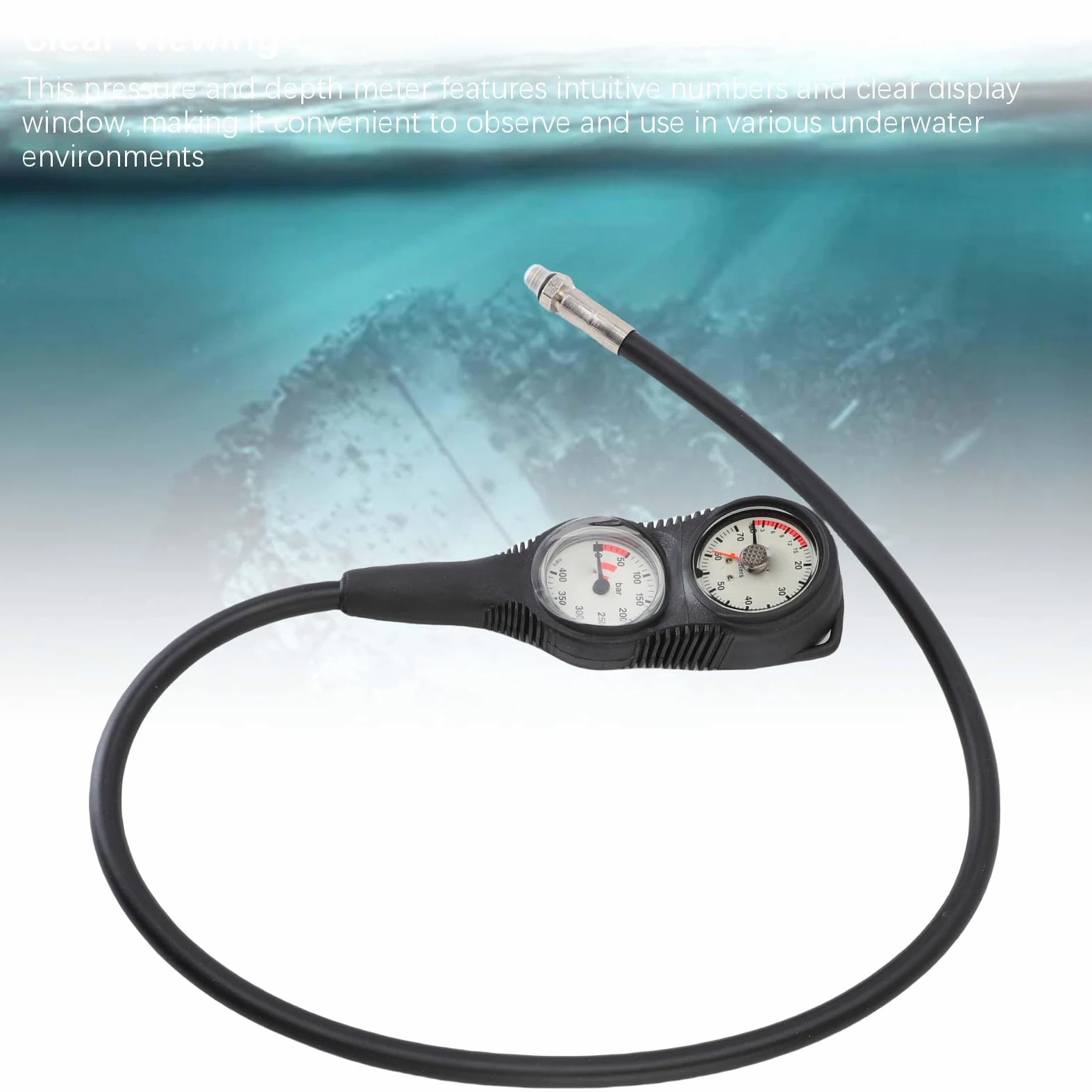 Probador de Medidor Doble de Buceo Preciso Lectura Precisa para Entusiastas del Buceo Material TPR Marco Negro Esfera Blanca para Diversos Entornos Submarinos