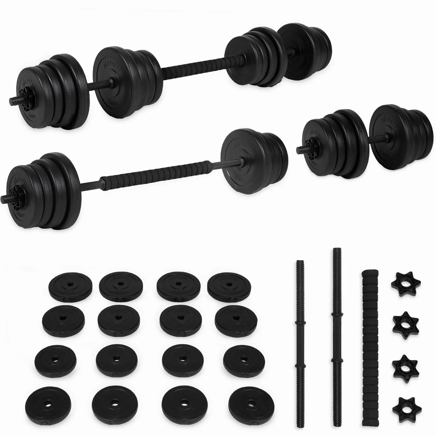 VirtuFit Juego de mancuernas ajustables – Mancuernas cortas para entrenamiento de fuerza, culturismo – 2 en 1 – 30 kg – Vinilo