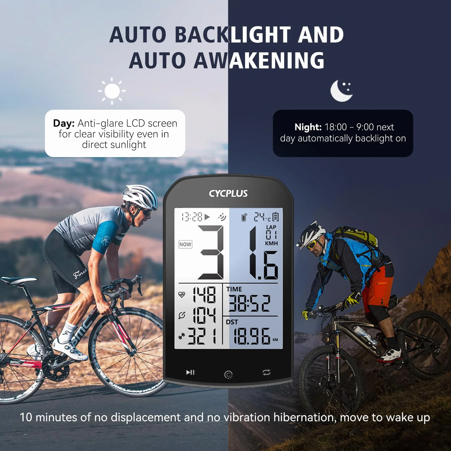 CYCPLUS GPS Computadora para Bicicleta Velocímetro Ant+ Bluetooth Pantalla LCD 2,9 Pulgadas
