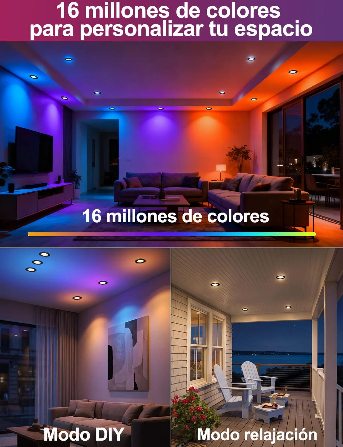 iLC Foco Empotrable LED Techo 8W Alexa Downlight 4 Unidades Corte Ф68-85mm 2700K-6000K RGB