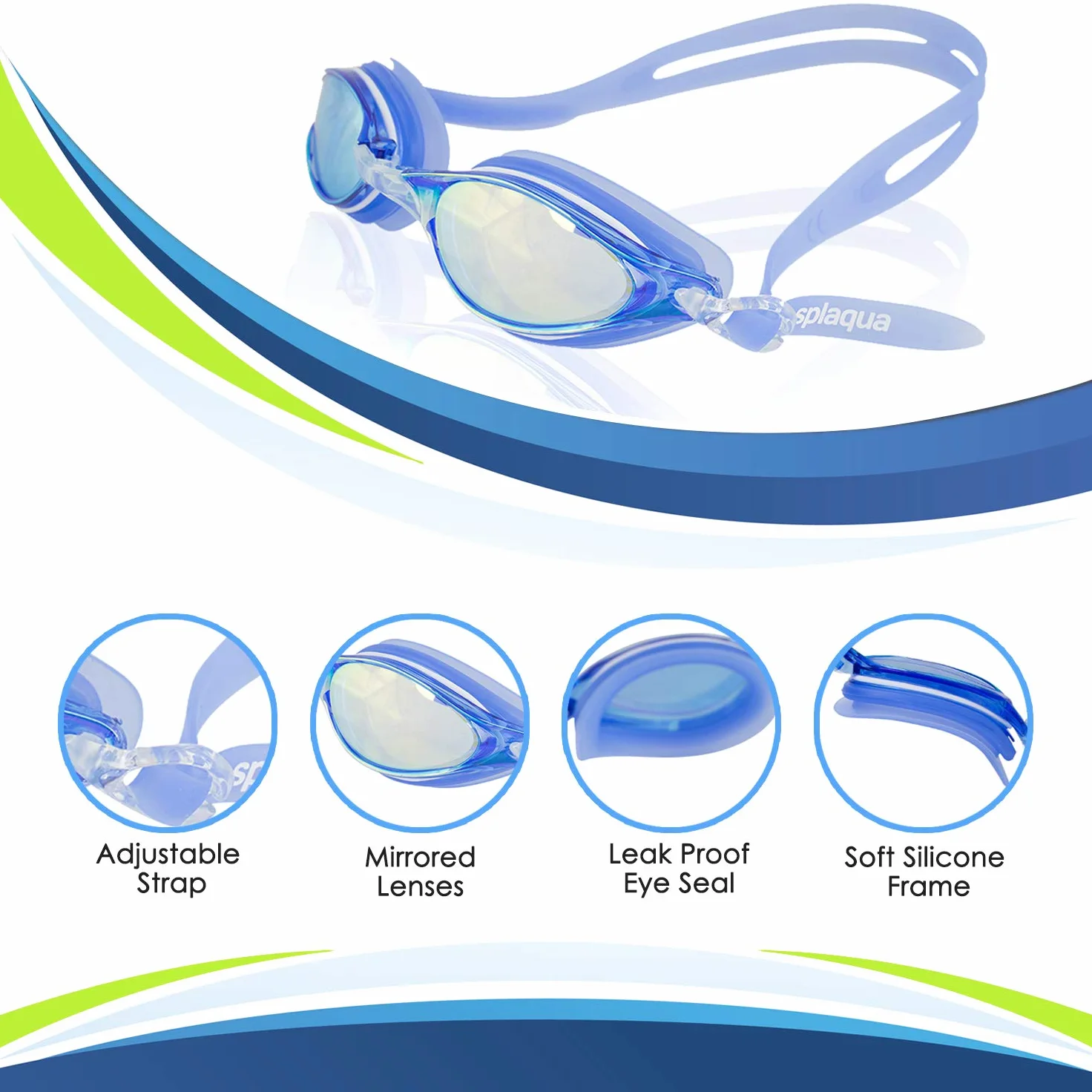 Gafas de natación Anti fugas), lentes de espejo con protección UV – Tapones para los oídos & incluye funda – Talla única – por splaqua
