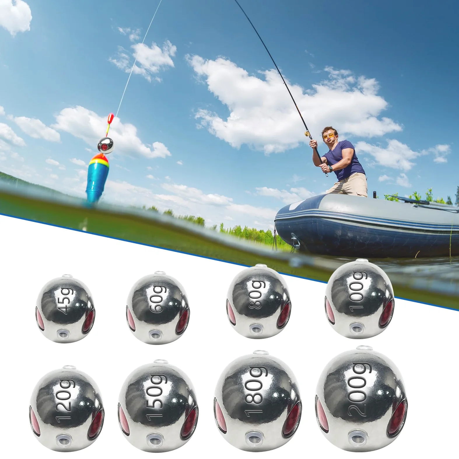 Fpeinc Pesas de pesca de aleación de tungsteno plomos de bola giratoria, plomos de doble anillo, 45 g-200 g, pesas de alta rigidez, plomos de bala de cañón para pesca en agua salada
