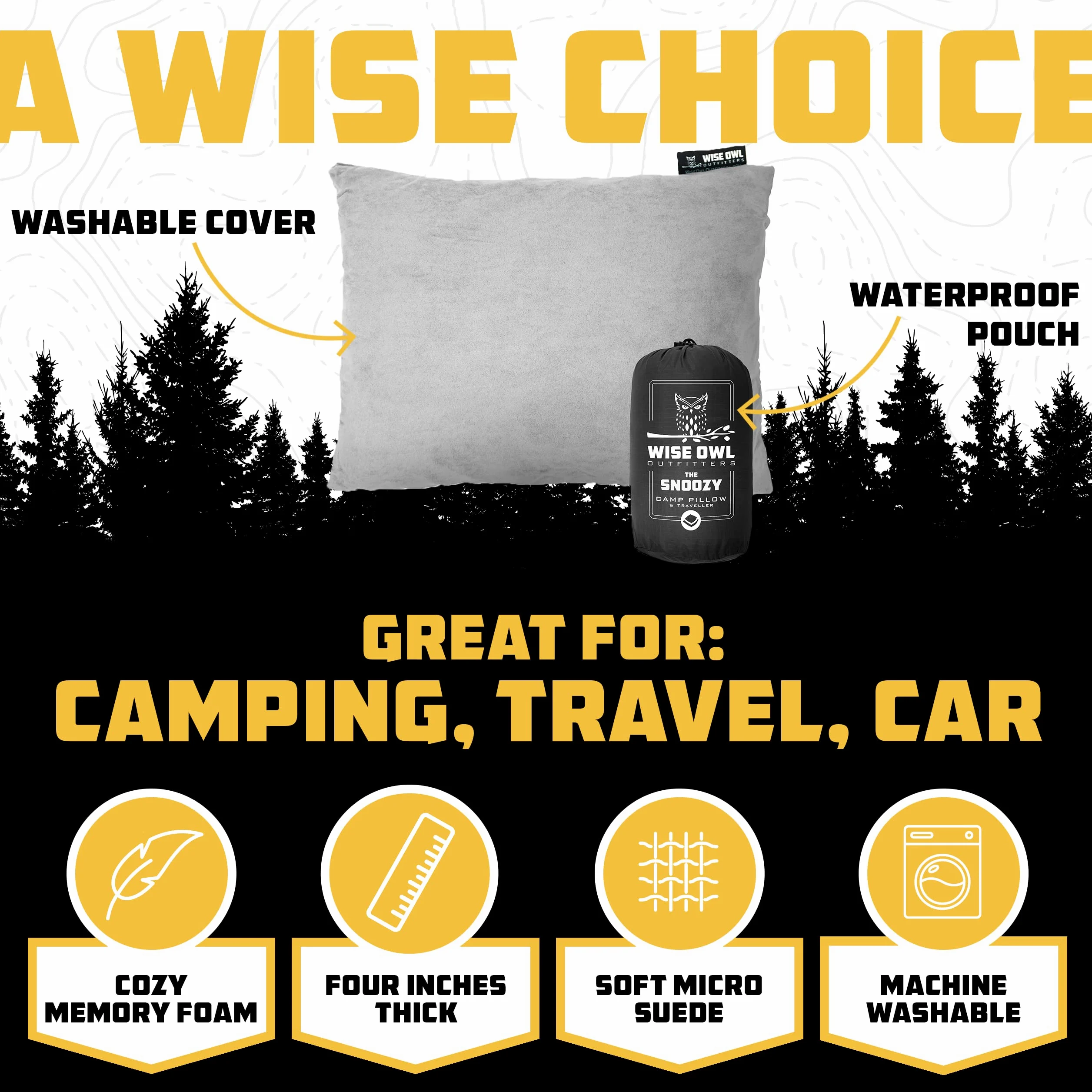 Wise Owl Outfitters Almohada de viaje de espuma viscoelástica para dormir en avión, senderismo, mochileros y uso al aire libre, pequeña y portátil para adultos, coche, campamento y tienda de campaña