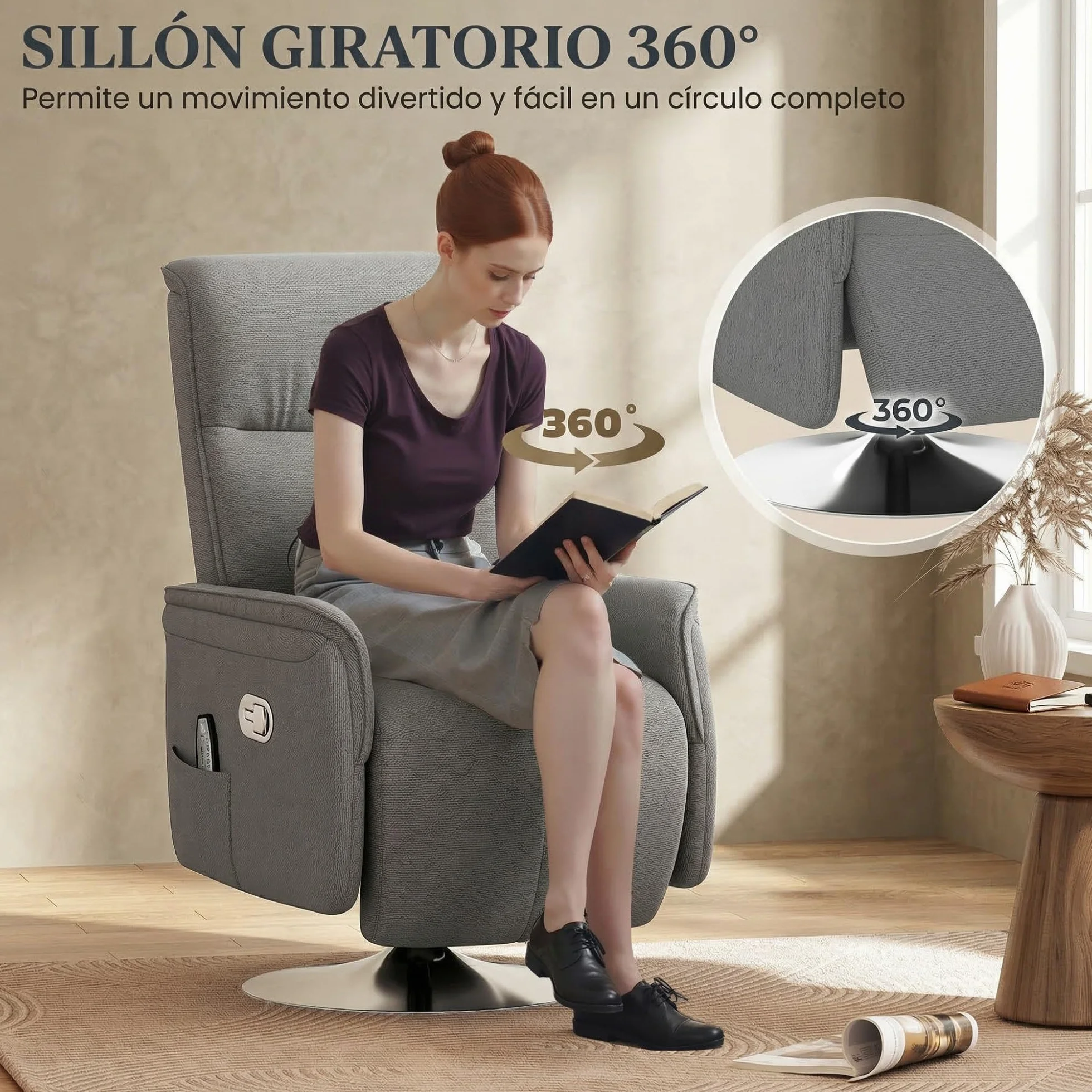 HOMCOM Sillón Relax Reclinable con Reposapiés Masaje 10 Puntos Giratorio 360° Mando a Distancia Gris