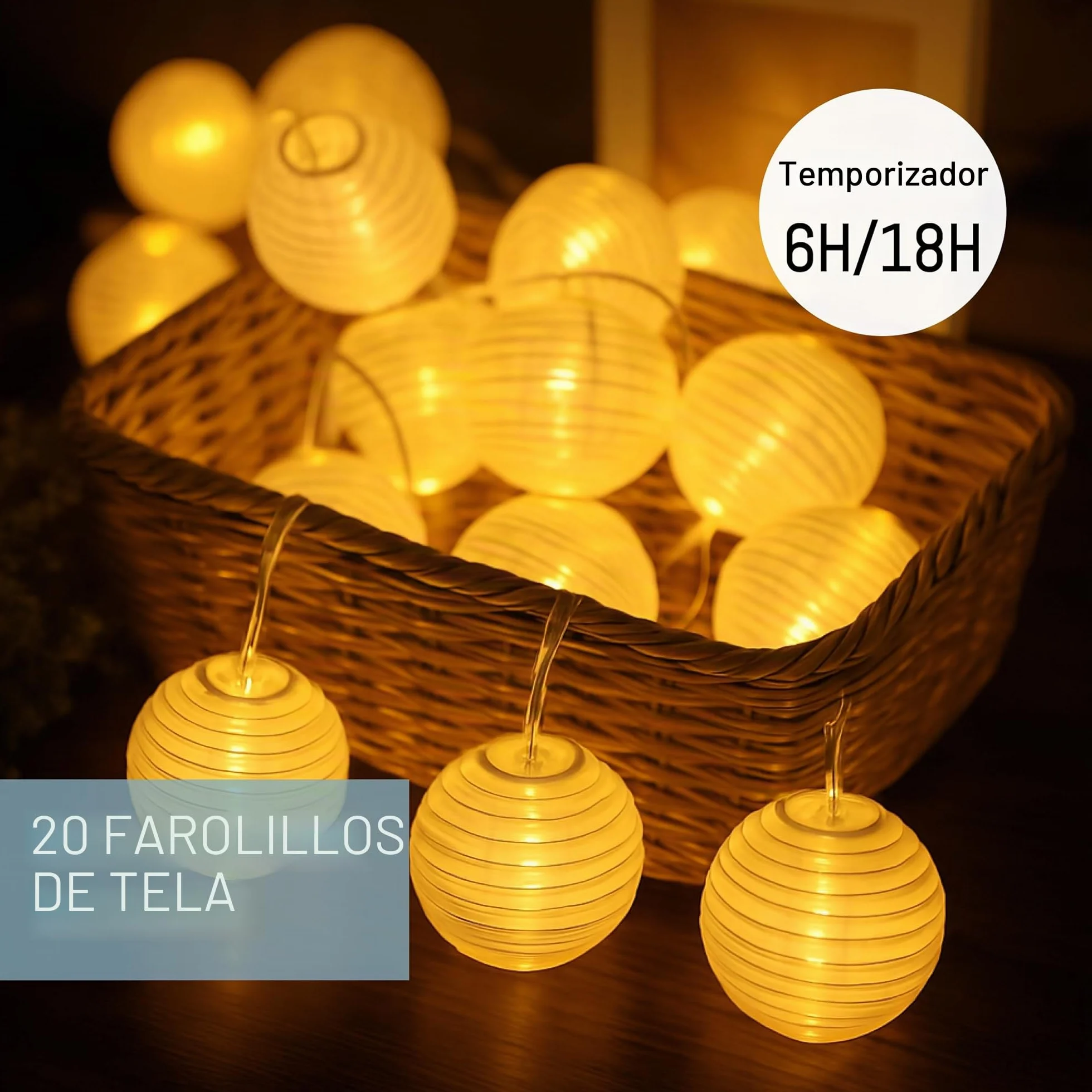 CozyHome Guirnalda luces exterior linternas LED blanco cálido 7m con enchufe