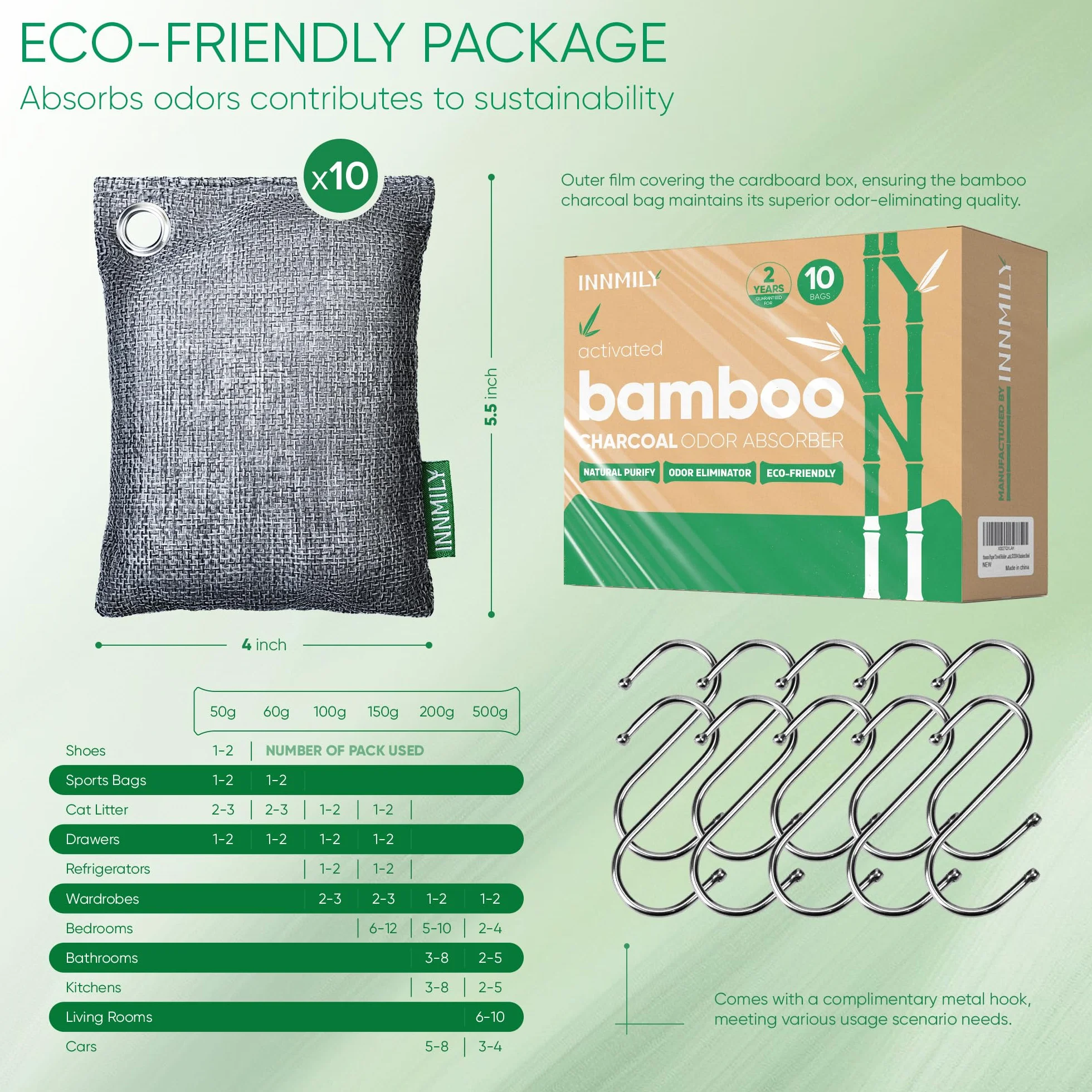 Absorbedor de olores de carbón activado, bolsas purificadoras de aire de carbón de bambú, eliminador de olores fuertes para hogar, coche, armario (10 paquetes)