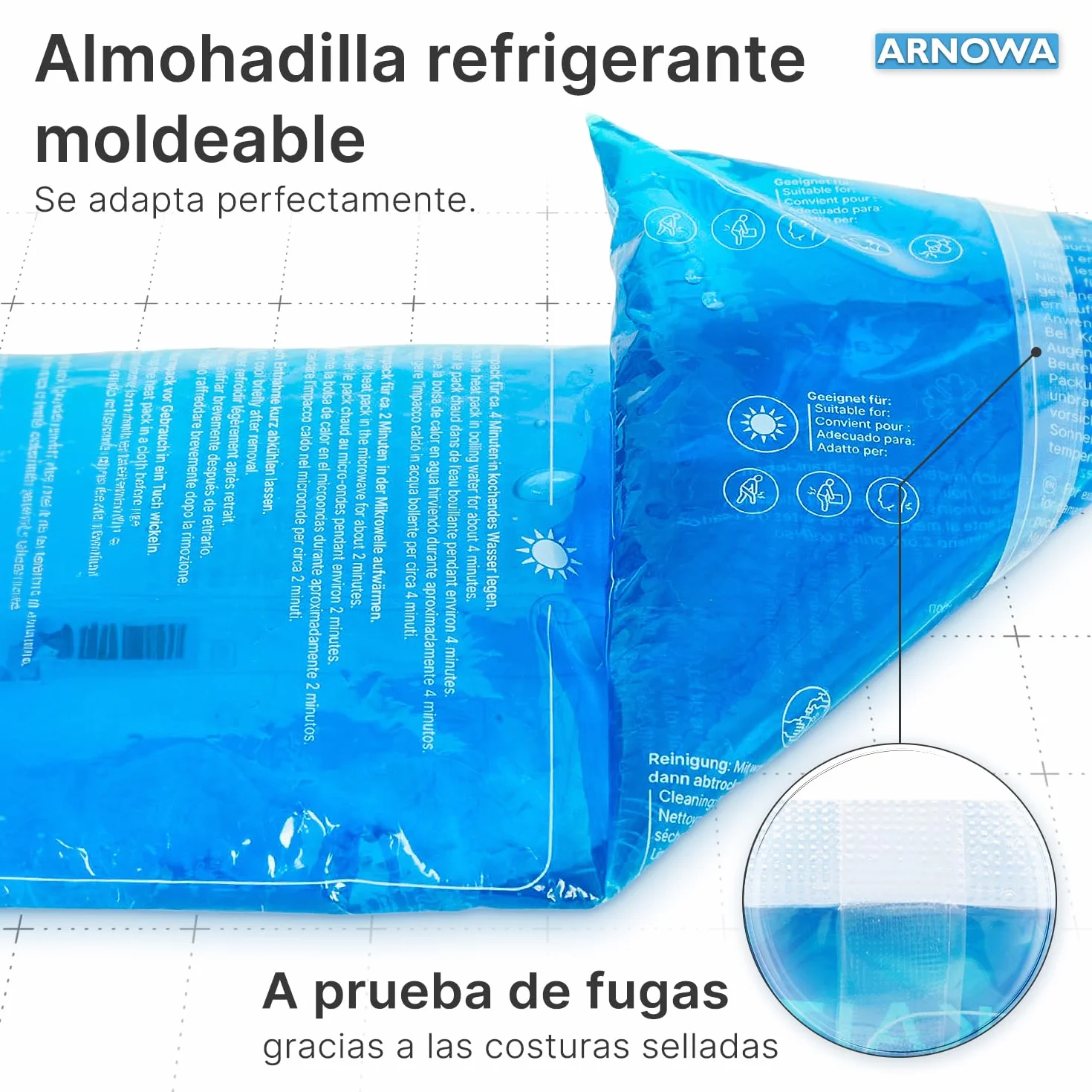 ARNOMED® 2x Compresas frías de gel reutilizables 12x29cm aptas para microondas