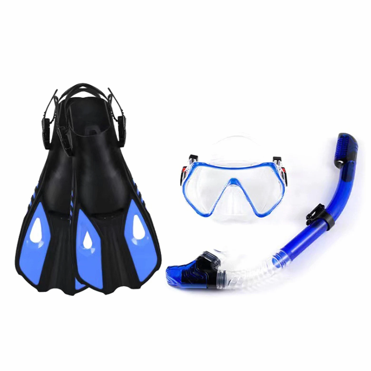 ACAGALA Gafas de buceo, tres ventanas, máscara de buceo de alta claridad con tubo de snorkel completamente seco y aletas ajustables para equipo de buceo para hombres y mujeres