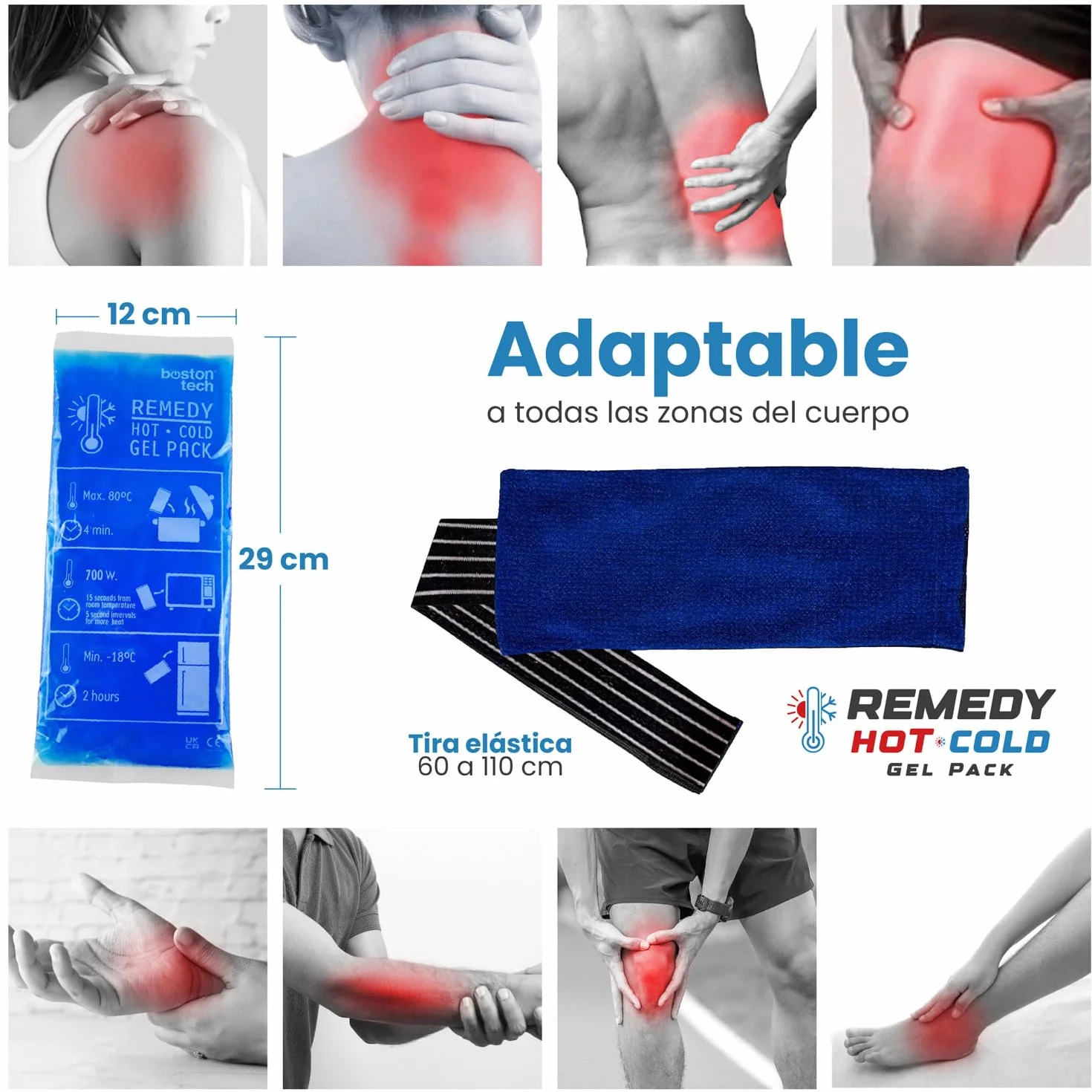 Boston Tech REMEDY Bolsa de Gel Frío y Calor con funda multiposición Pack de 2