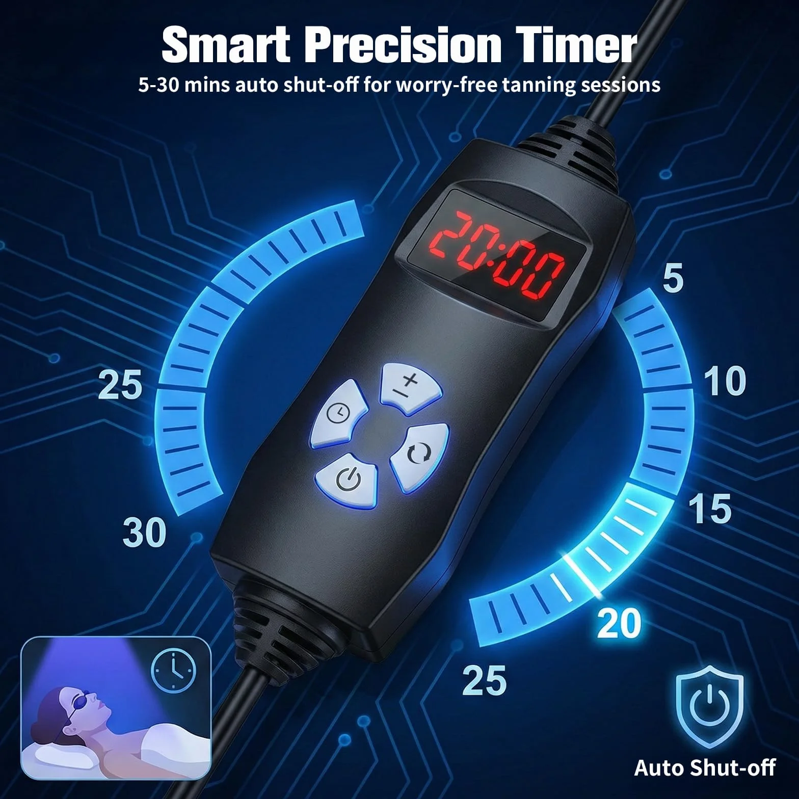 Lámpara de bronceado facial LED 4 cabezales 540 bombillas, soporte giratorio 360°, 5 modos, temporizador ajustable con gafas