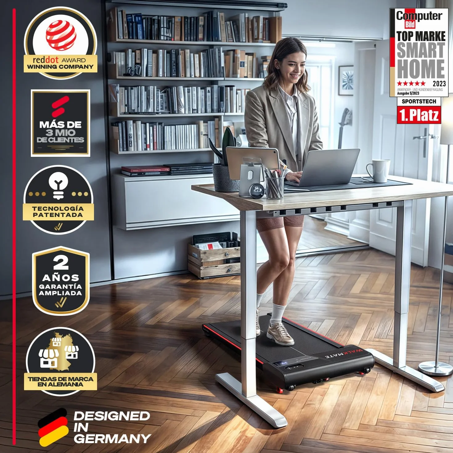 Sportstech Walking Pad hasta 6 km/h – Inclinación Manual hasta el 5 %, Control Remoto y por App, Pantalla LCD, podómetro, Ligero y Compacto, Ruedas de Transporte, WalkMate hasta 120 kg