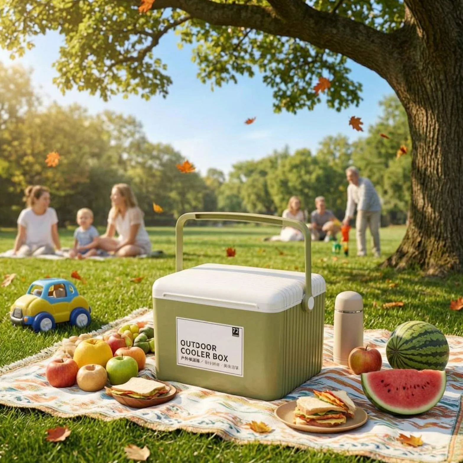 Nevera Portátil Aislada Hielera Contenedor Térmico Caja Refrigeradora con Aislamiento Térmico PU y Tapa 13 Asa de Transporte y Cierre Seguro Adecuada, Verde Aguacate