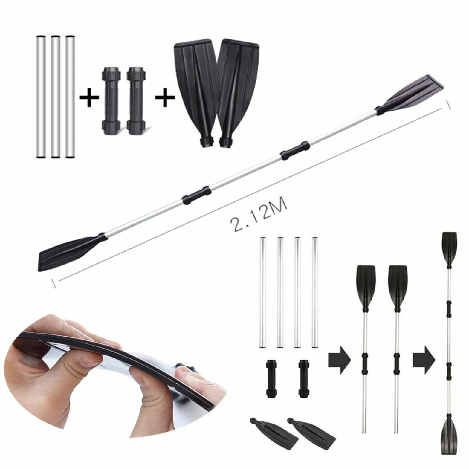 2 remos para kayak, remos ajustables y portátiles, desmontables, aleación de aluminio de remos, remos de kayak ajustables de dos piezas para barco inflable kayak