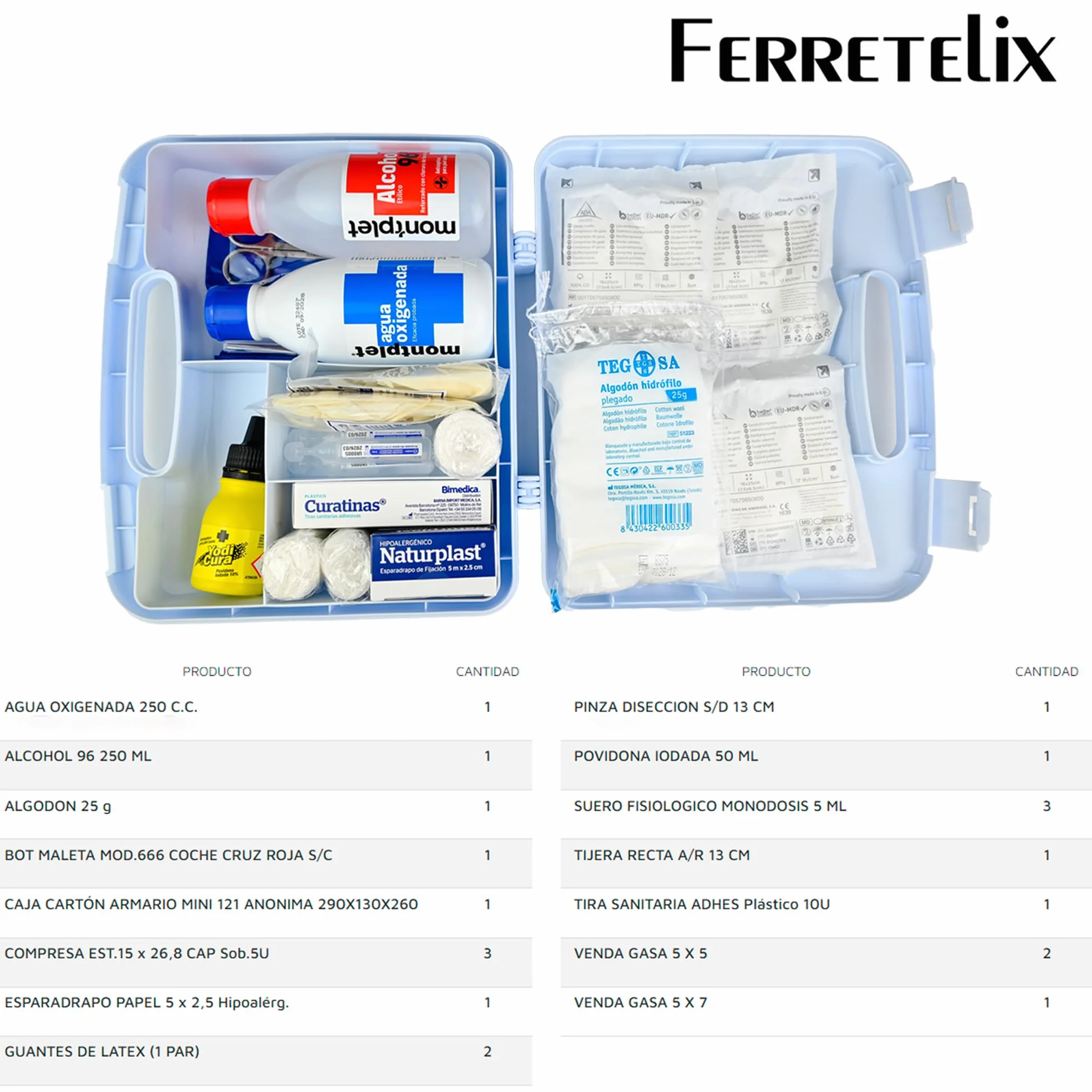 Ferretelix® Botiquín maletín primeros auxilios portátil 26x23x7 cm Fabricado en España