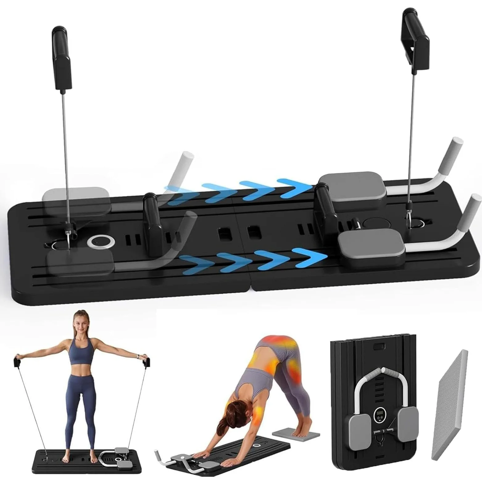NILoykg& Rueda Abdominal, AB Roller Wheel Board 'Versátil Rebote automático Fitness Trainer Board Diseño Plegable con Bandas de Resistencia y Soporte para teléfono para Mujeres y Hombres