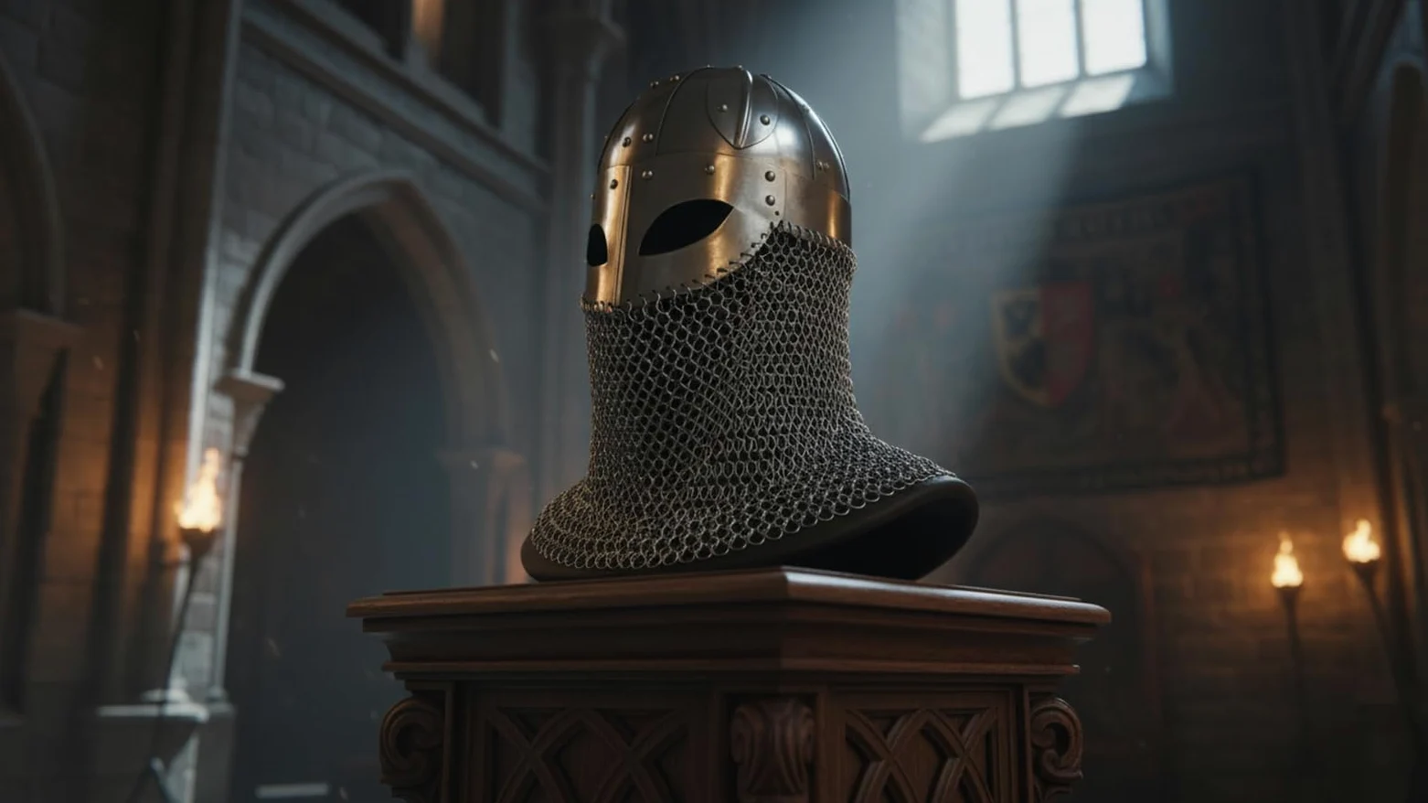 Históricalmuseum - Casco de viaje con diseño de brazo medieval con chainmail, con soporte para freé