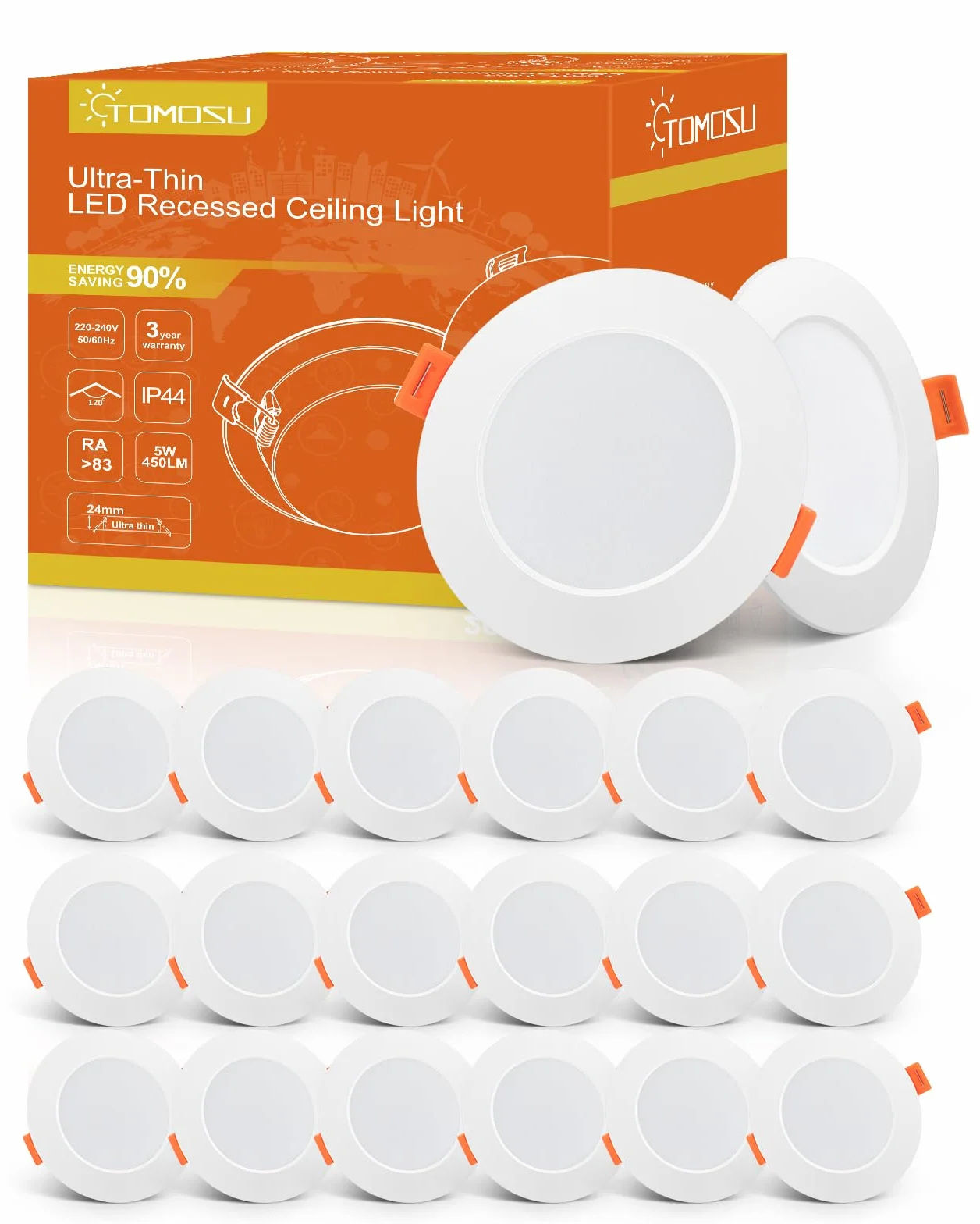 Tomosu Downlight LED Techo Empotrable Extraplano Redondo 5W 450LM Blanco Frio 6000K IP44 Corte 75-90mm AC 220-240V