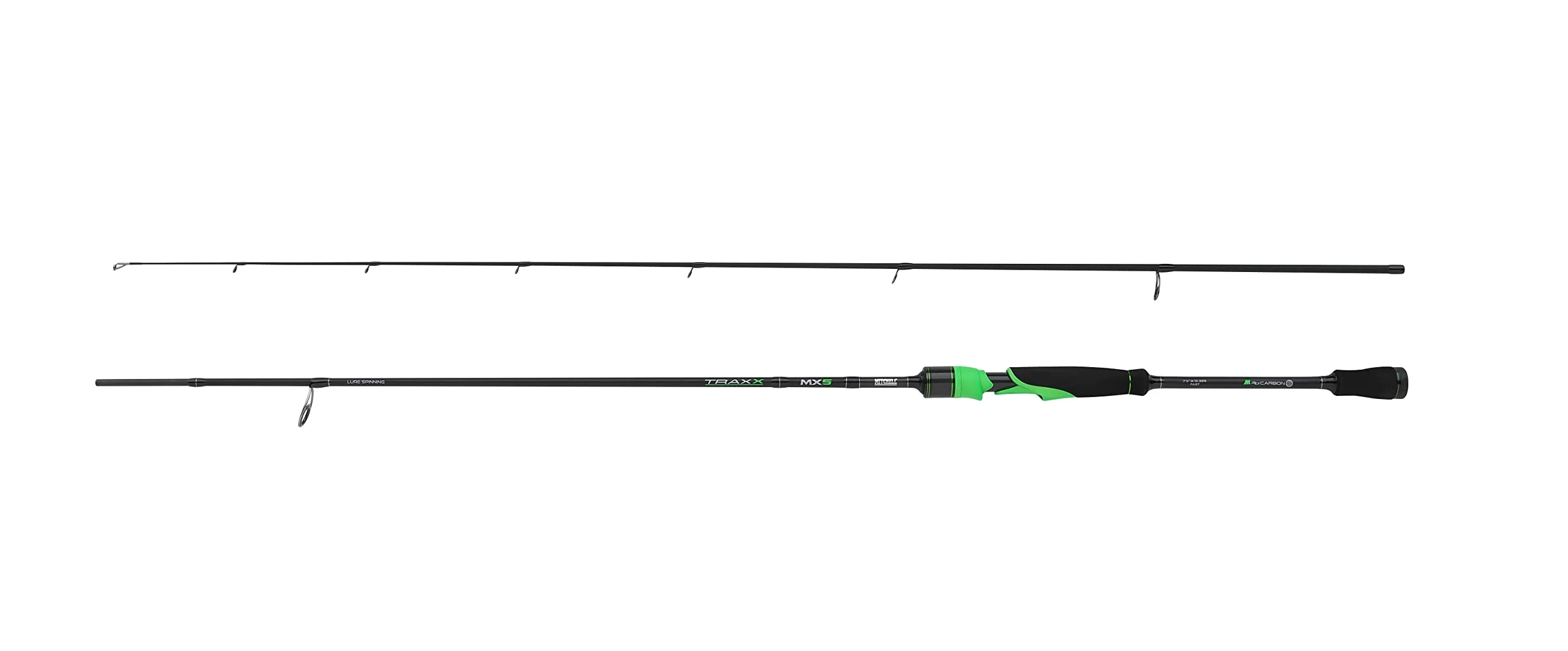 Mitchell TRAXX MX5 - Cañas de Pescar, Gama versátil de cañas para Spinning, Jigging, dropshot y fundición, rápidos y sensibles M30 Carbon Blanks, guías Seaguide XOG, Negro/Verde neón