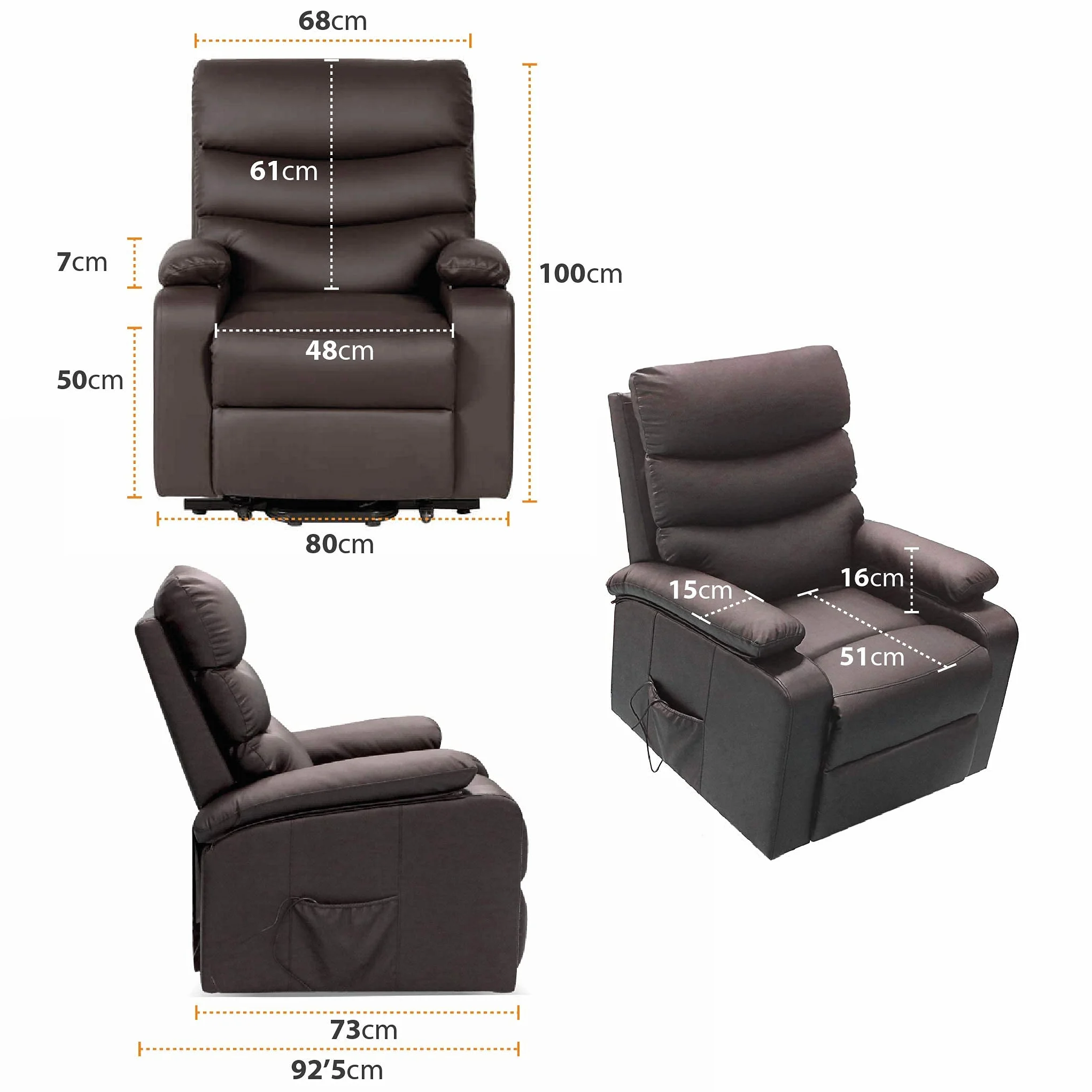 Sillón Masaje Relax Extra Acolchado Marrón Wengué Reclinable Función Calor Lumbar 5 Modos 8 Motores Mando Control 4 Zonas Masaje Polipiel