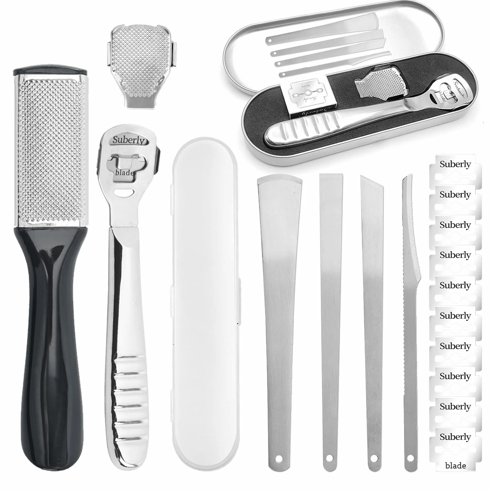 Cuchillas Para Callos Profesional, Cuchillo de Pedicura con Lima de Acero Inoxidable y 10 Cuchillas, Eliminador de Callosidades
