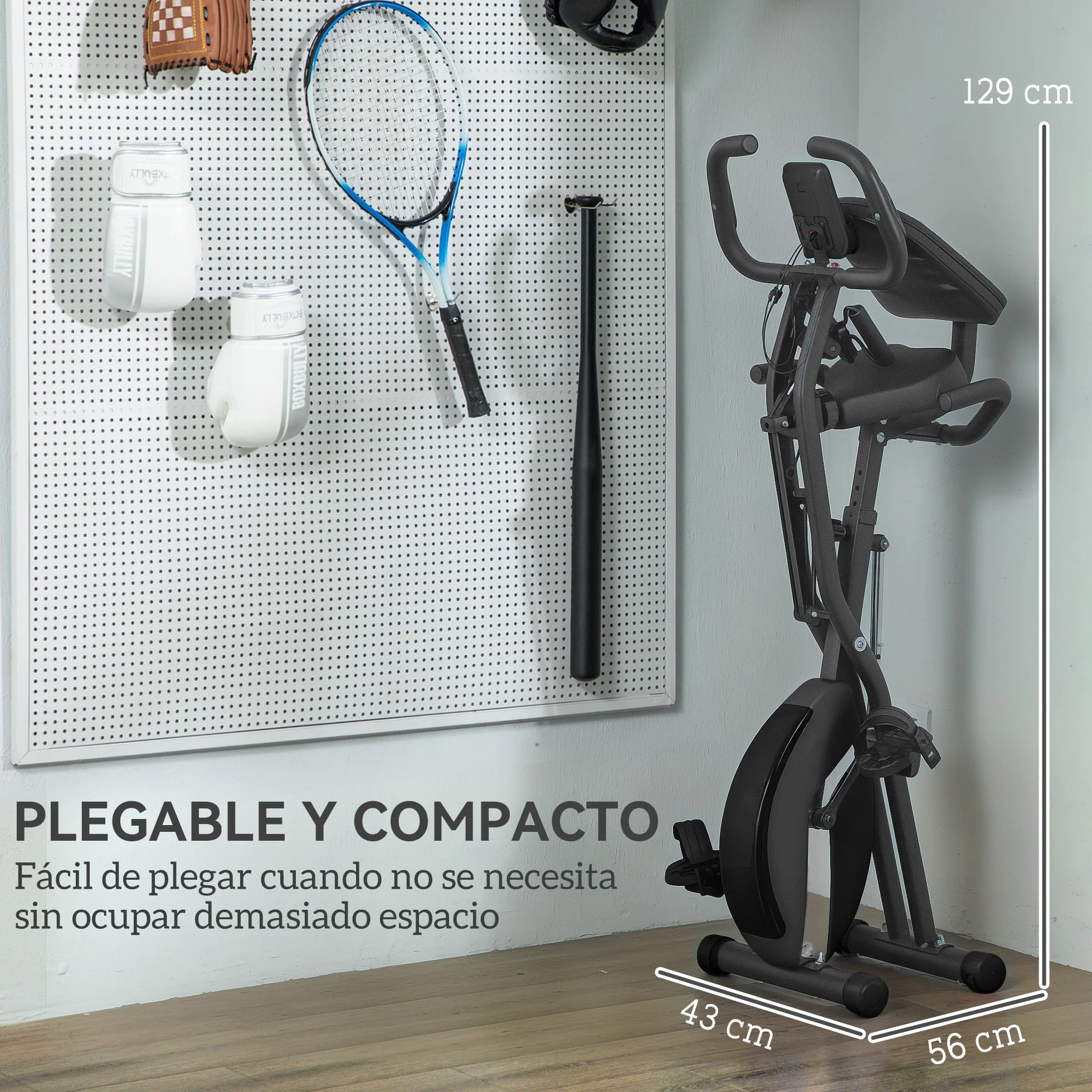 SPORTNOW Bicicleta Estática Plegable con Respaldo Bici Estática Silenciosa con 8 Niveles de Resistencia Magnética Sillín Regulable Volante Pantalla LCD Pulsómetro y Banda Carga 110 kg