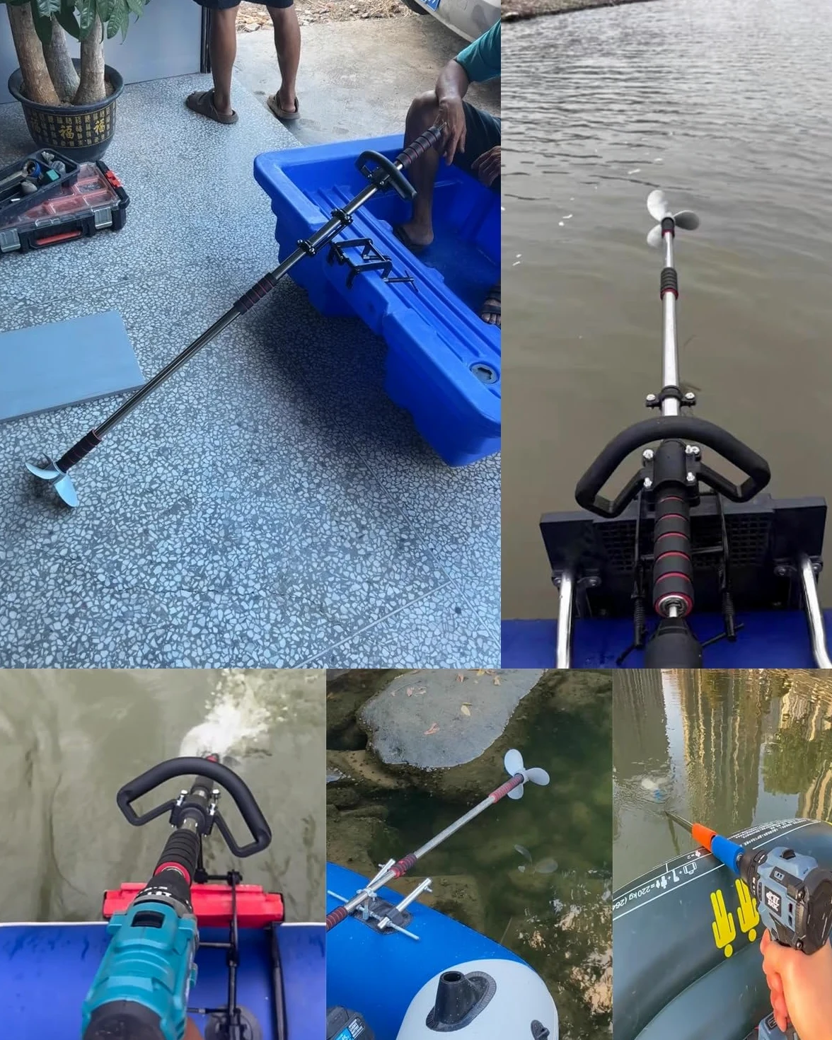 Motor Fueraborda Hélice Portátil para Taladro de Kayak, Motor Fueraborda para Bote de Emergencia con Manija y Soporte, Kit de Motor de Pesca de Arrastre para Tabla de Paddle Surf Montado(L)