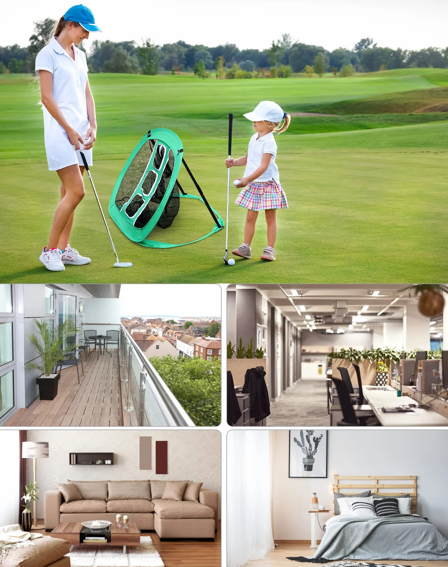 QWORK Red de práctica de golf desplegable con alfombrillas y pelotas de entrenamiento