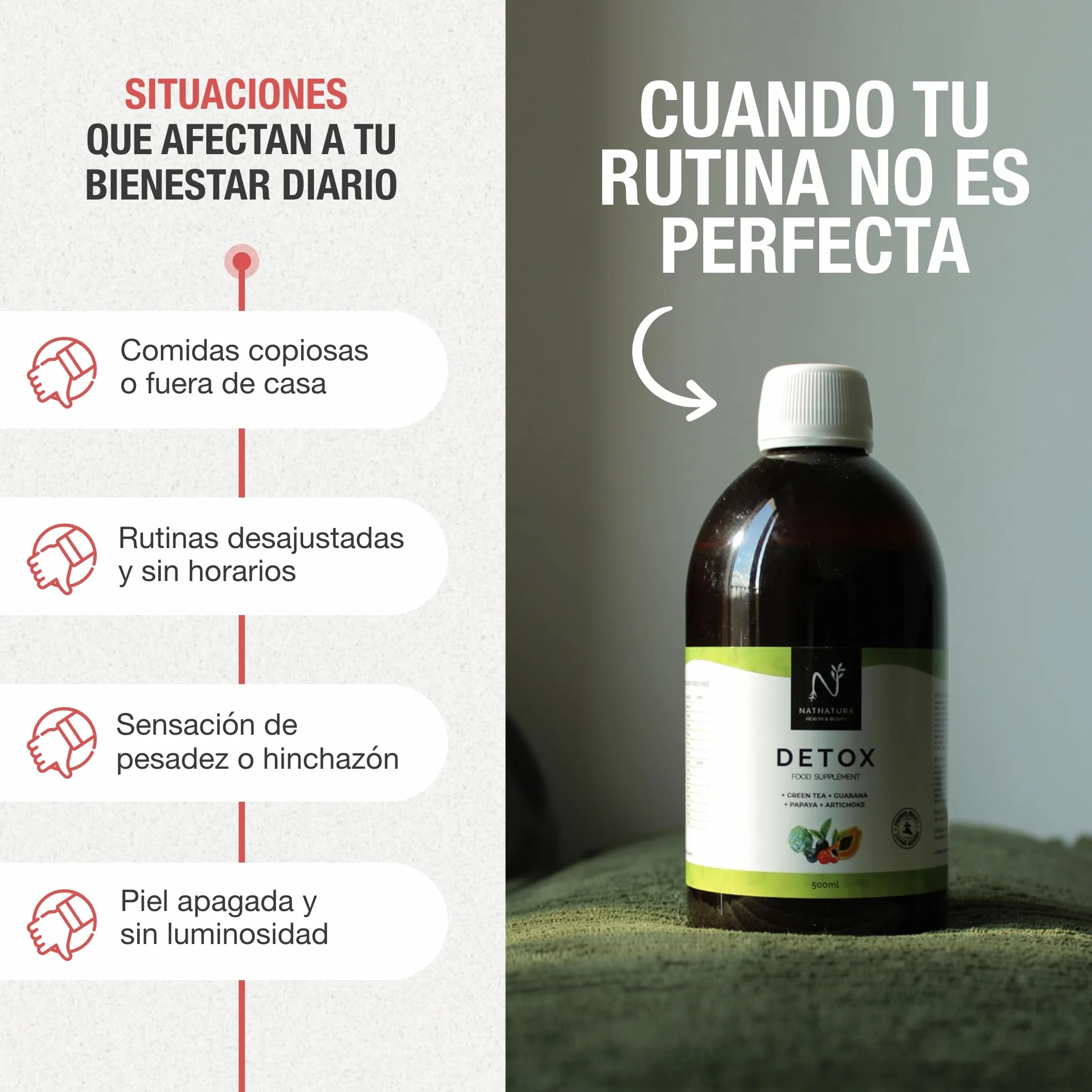 Natnatura Health & Beauty Detox Jarabe 500 ml Complemento alimenticio líquido Sabor frutos rojos Vegano sin gluten
