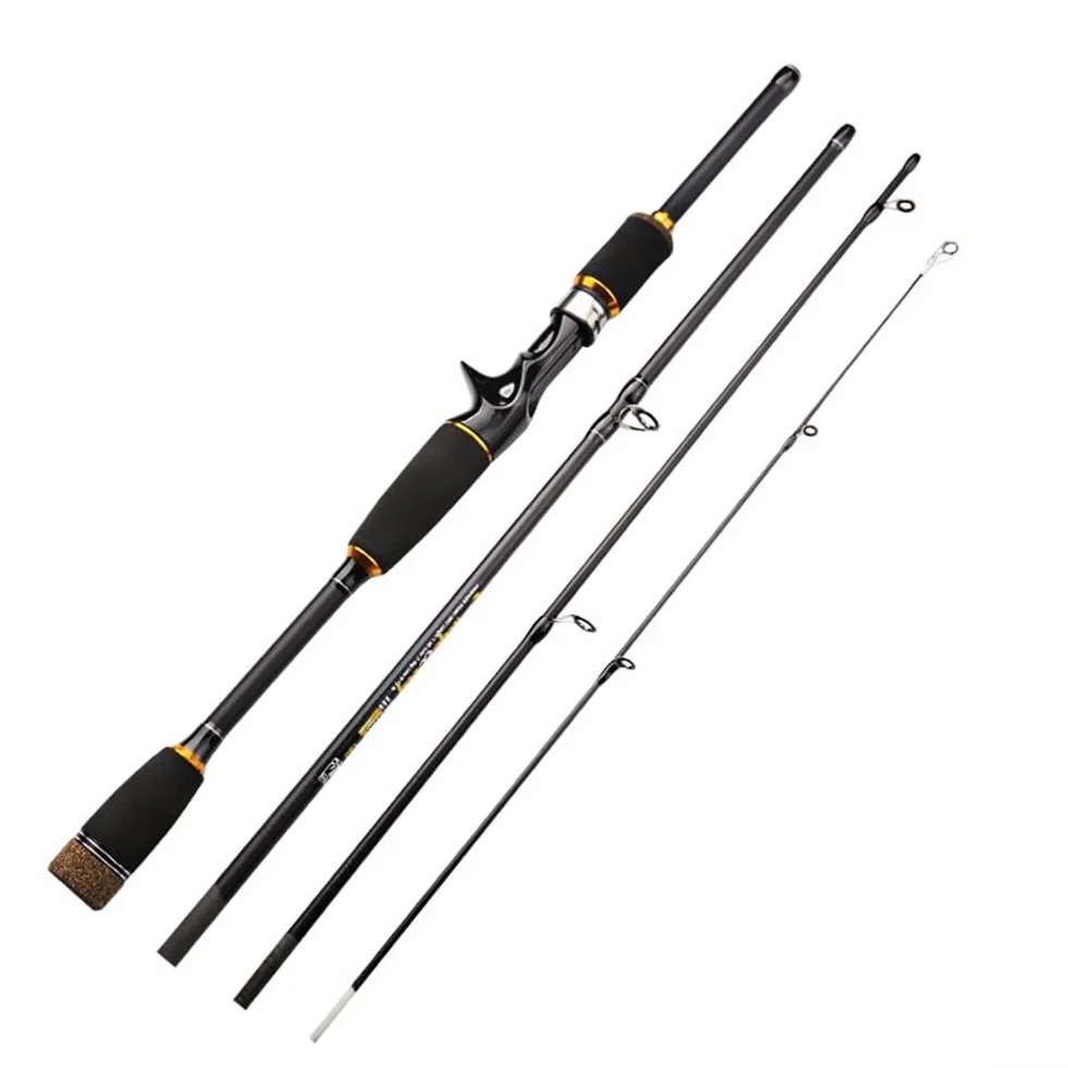 Honseadek Caña de pescar de fibra de carbono de 1,8/2,1 m, acción ML, diseño de viaje de 4 secciones, plegado de 46 cm, agarre de EVA, anillos guía antibobinado, capacidad de carga de 2500 g