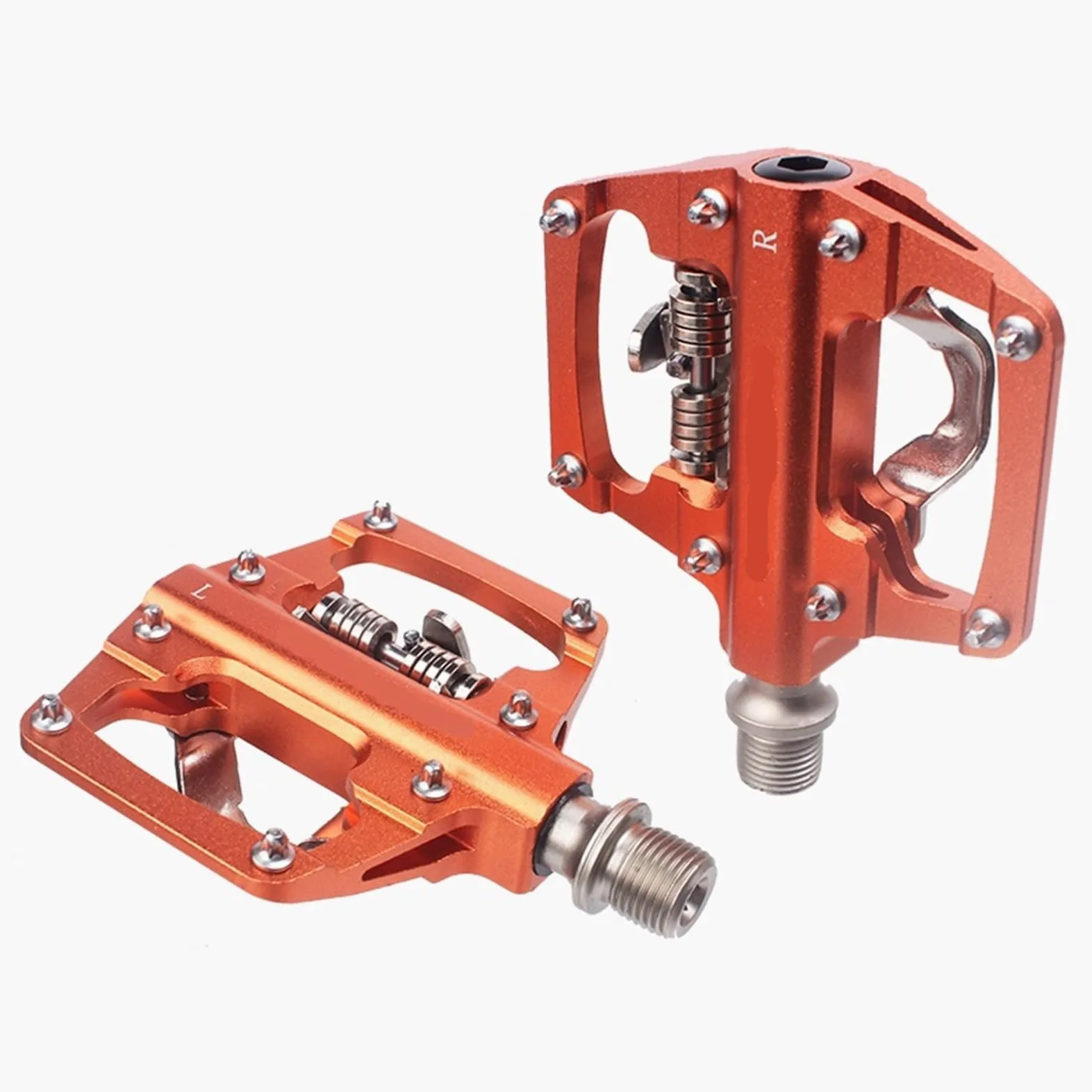 Genérico Compatible con Pedales automáticos RACEWORK MTB, Pedales de Bicicleta de Plataforma Plana Doble SPD de aleación de Aluminio CNC autoblocantes con rodamiento DU,Piezas