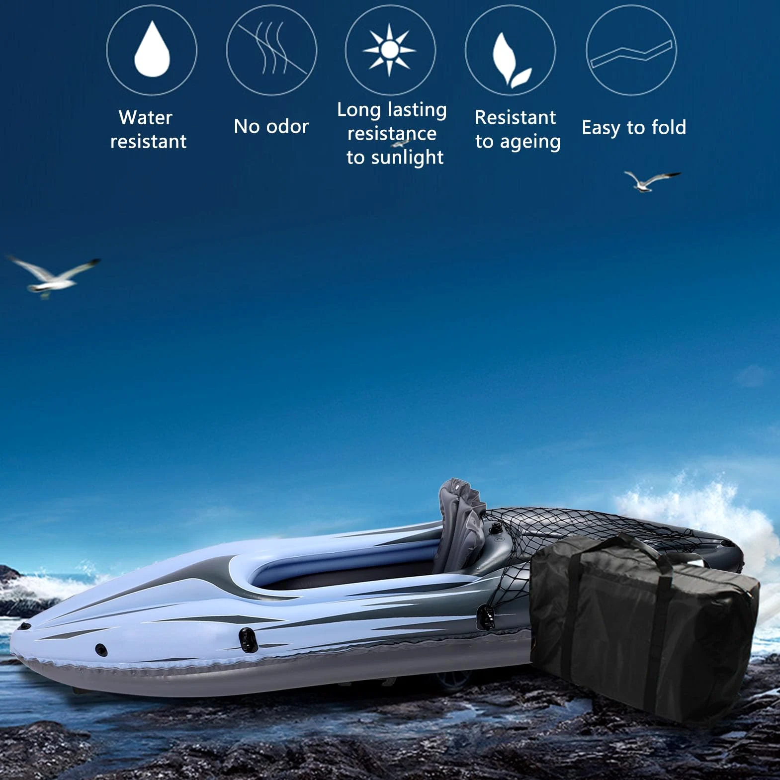 Kayak Hinchable, 1 Persona PVC UV Proof Kayak Hinchable Portátil con Bomba de Mano y Bolsa de Transporte rgonómico Alto Asiento de Espalda Fácil Plegable Blow Up Canoa Barco